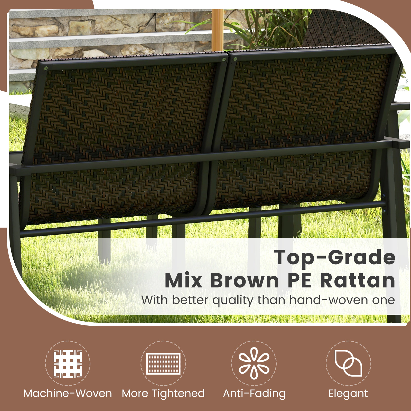 SUGIFT Galvanized Metal Frame and Machine-Woven Rattan 4-Piece Brown Patio Furniture Set