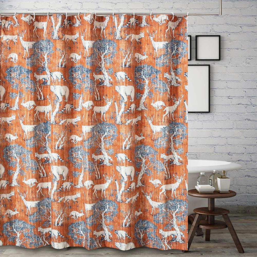 Greenland Home Fashions Barefoot Bungalow Menagerie Bath Shower Curtain 72x72 Saffron