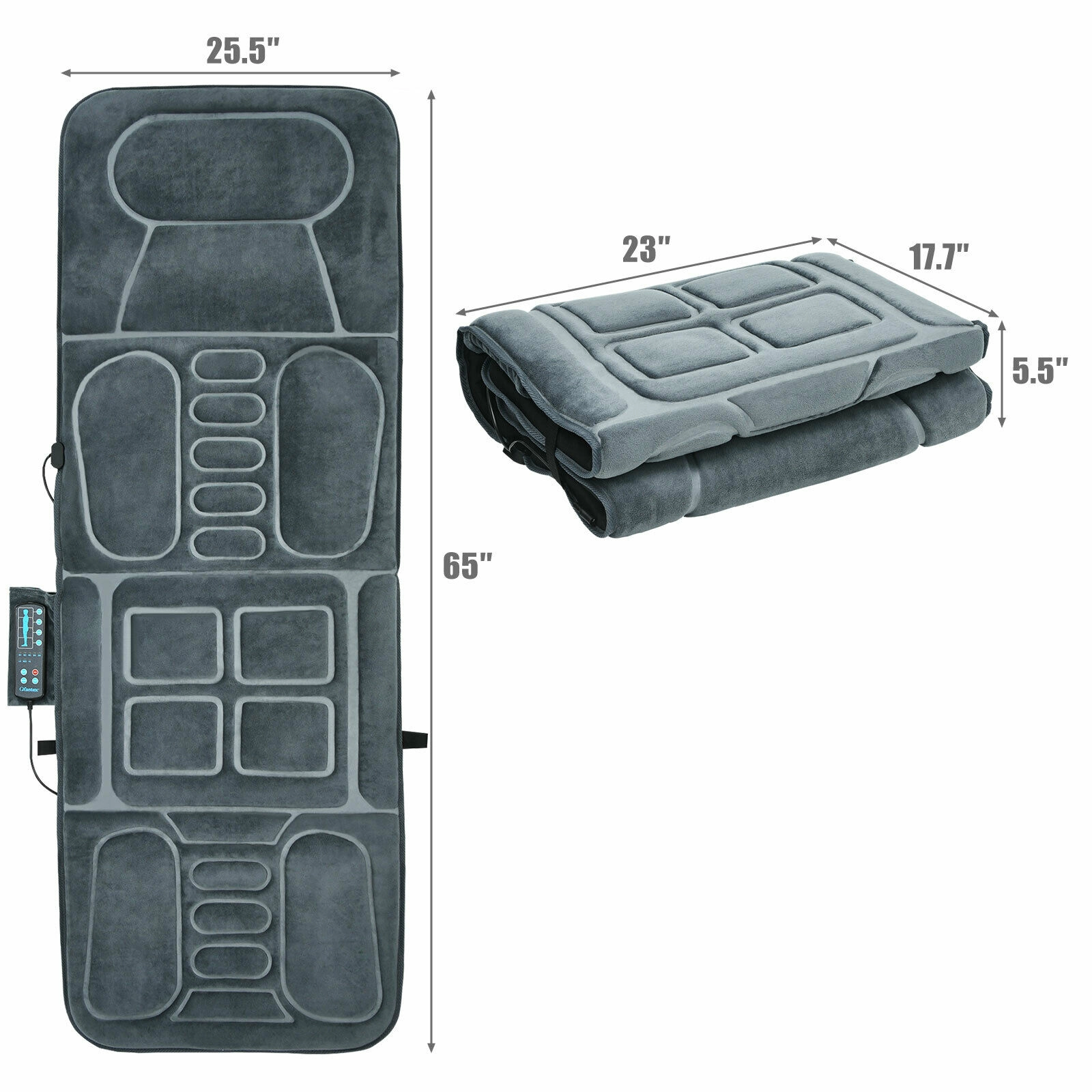 SUGIFT Gray Foldable Full Body Massage Mat with Heat and 10 Vibrating Motors 65-in W 25.5-in D 5 Intensity Modes