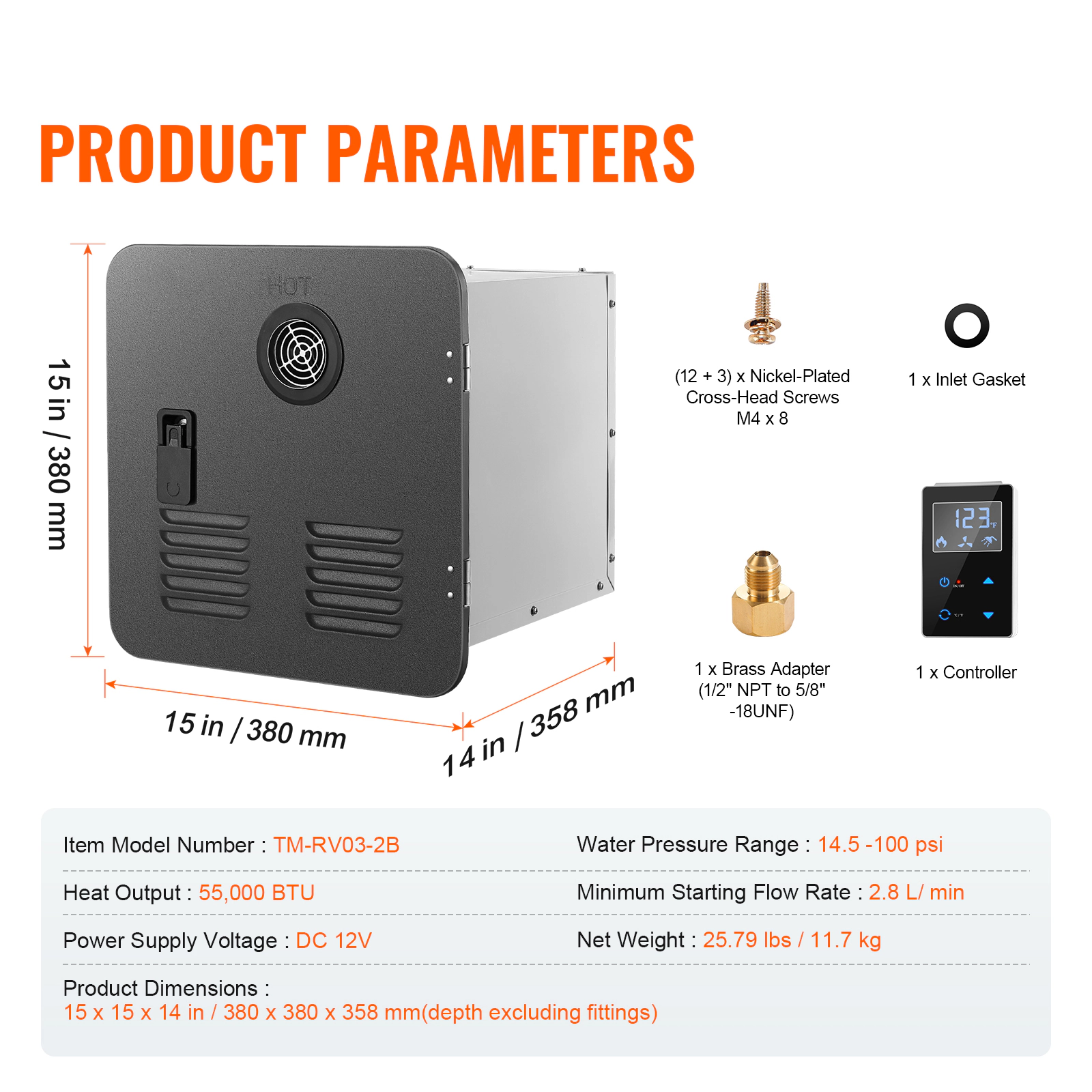 HONGGE RV Tankless Water Heater Instant Shower with 15 x inches Door and Remote Controller Optimized Comfort