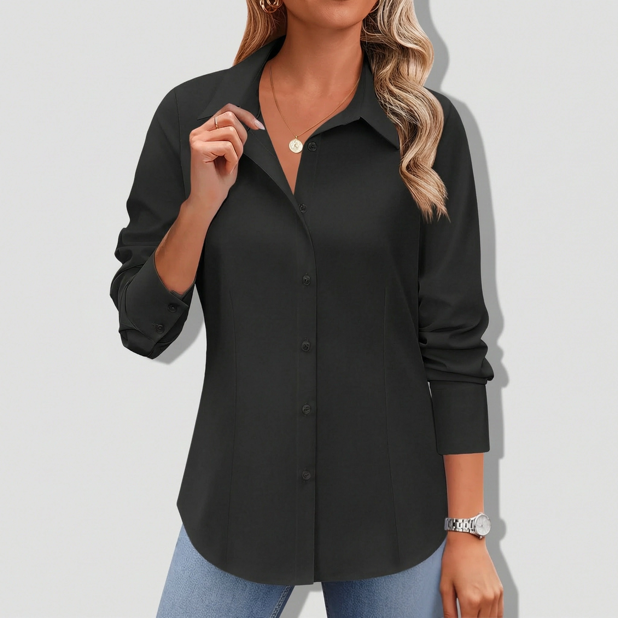 Zeagoo Women's Long Sleeve Wrinkle-Free Button Down Blouse Collared Office Work Top