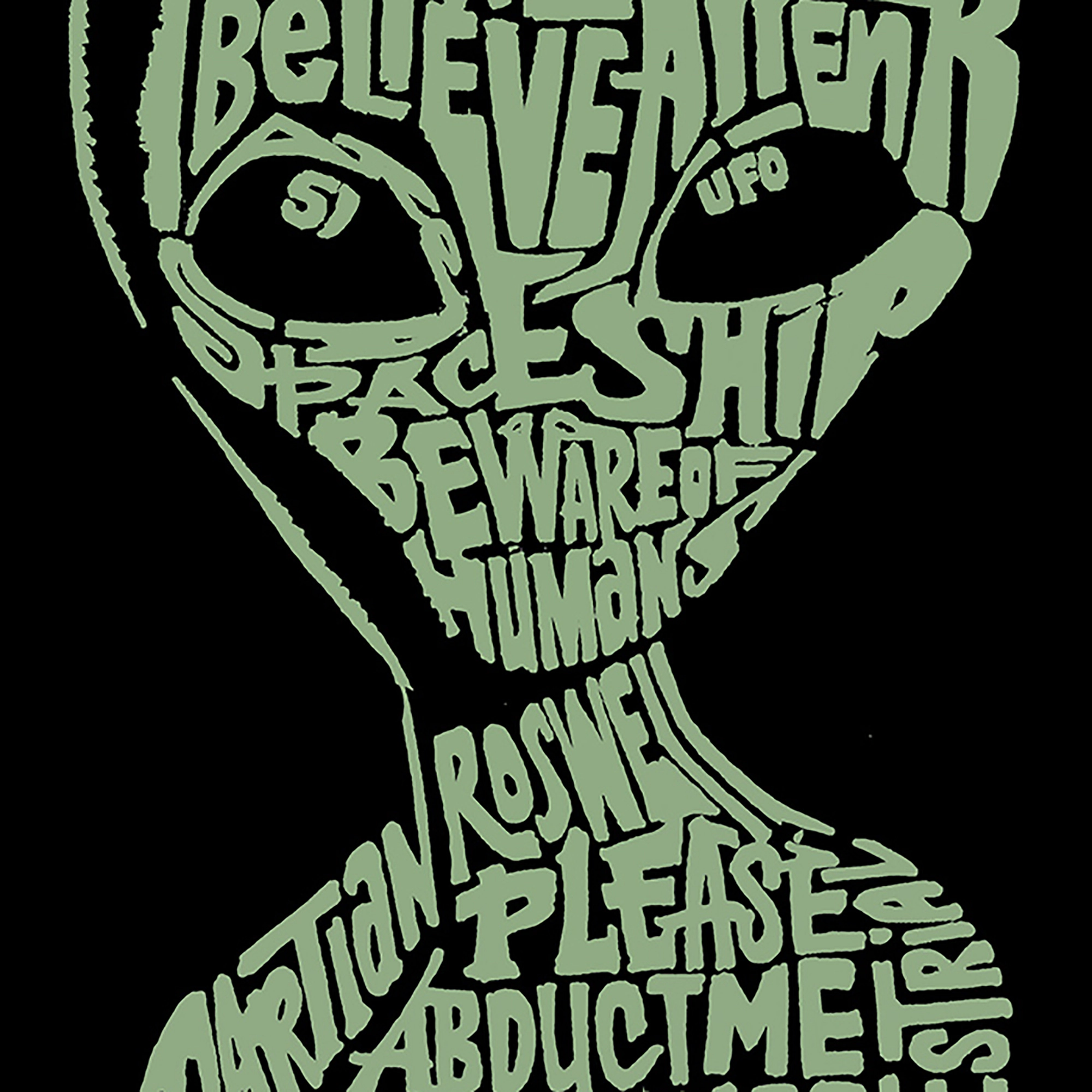 LOS ANGELES POP Art Men's Cotton-Poly Alien Word T-Shirt - Crew Neck, Short Sleeve