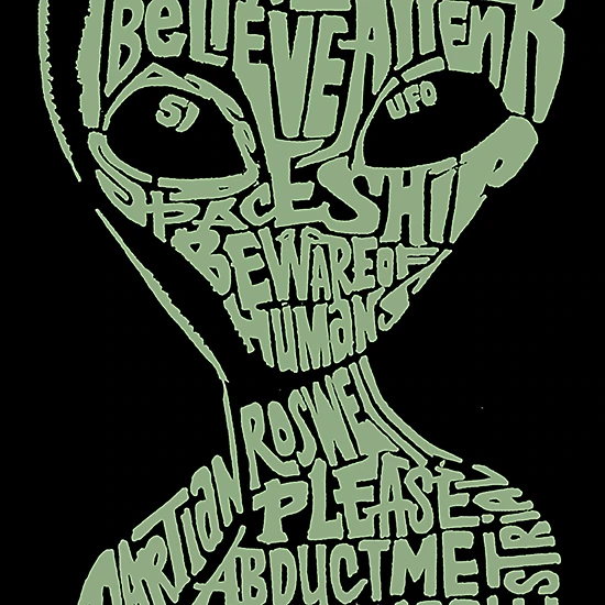 LA Pop Art Men's Cotton/Poly Blend Word Art T-Shirt - Alien
