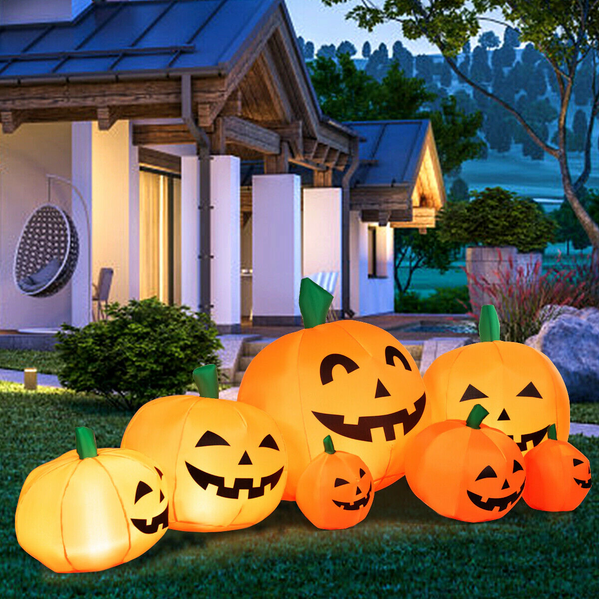 LJG 7.5 Feet Halloween Inflatable 7 Pumpkins Patch with LED Lights