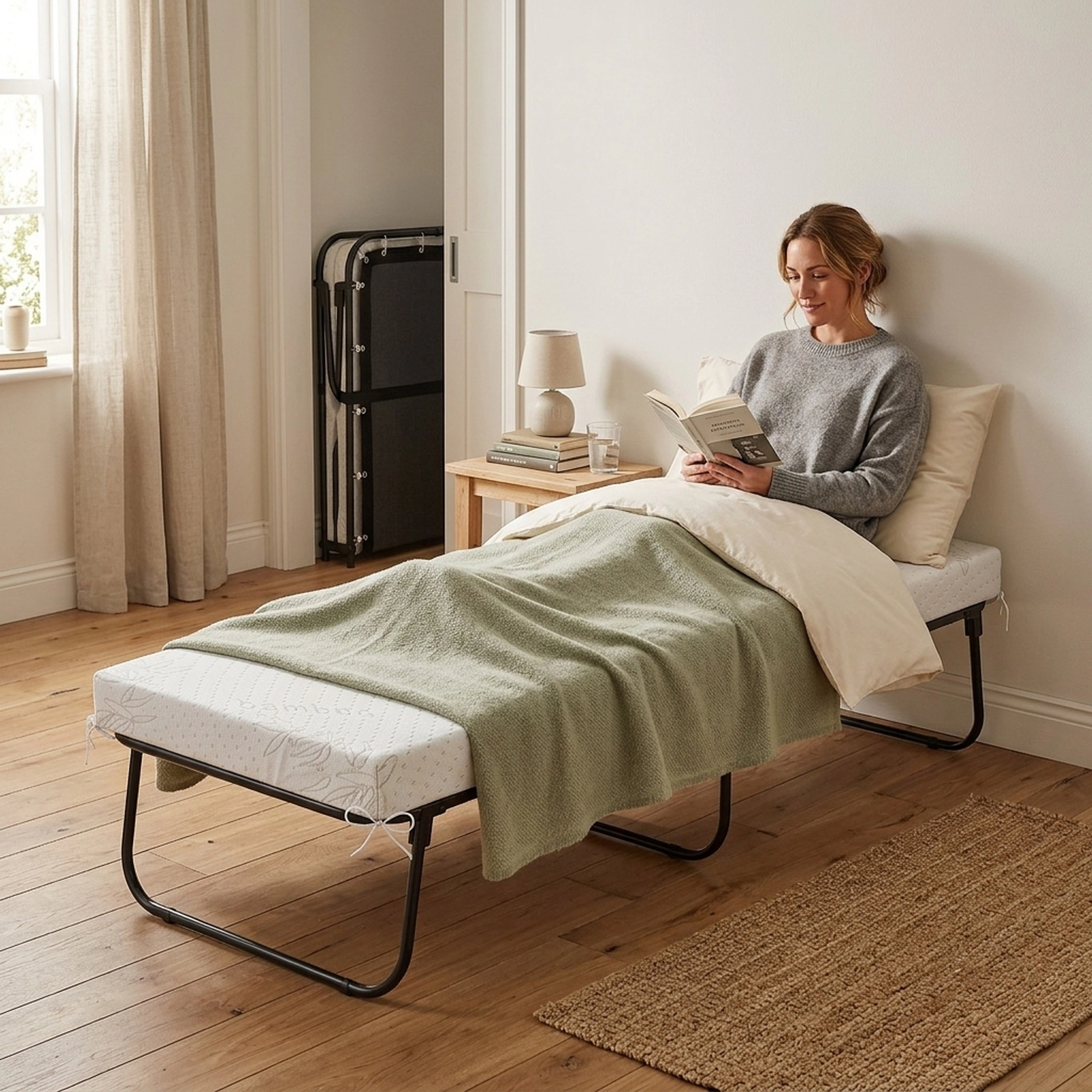 SUGIFT 75 in Folding Cot Bed with 4 in Gel Memory Foam Mattress, Mesh Spring Deck, 480 lb Capacity, Black