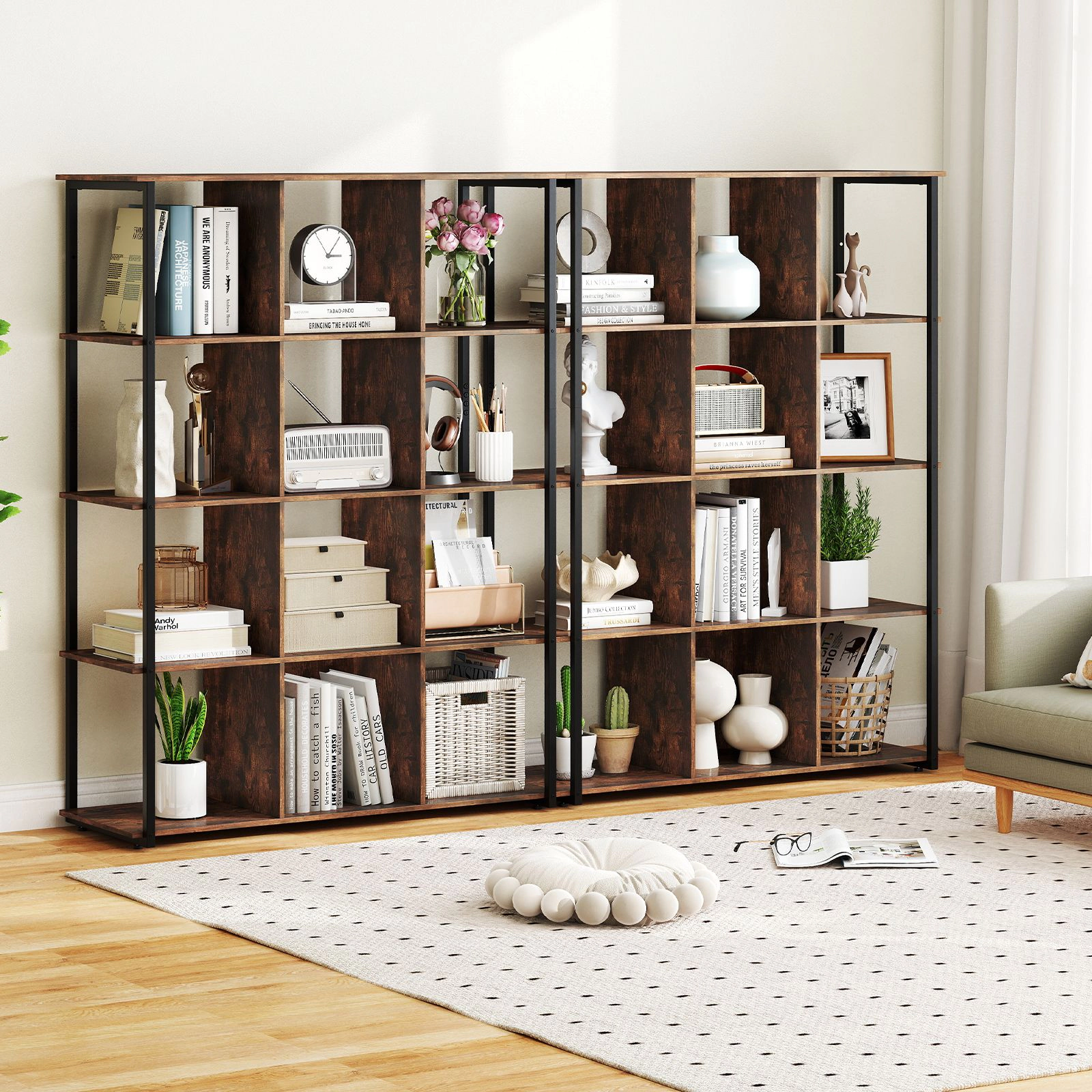 SlickBlue Unisex Rustic 12-Cube 5-Tier Industrial Storage Bookshelf