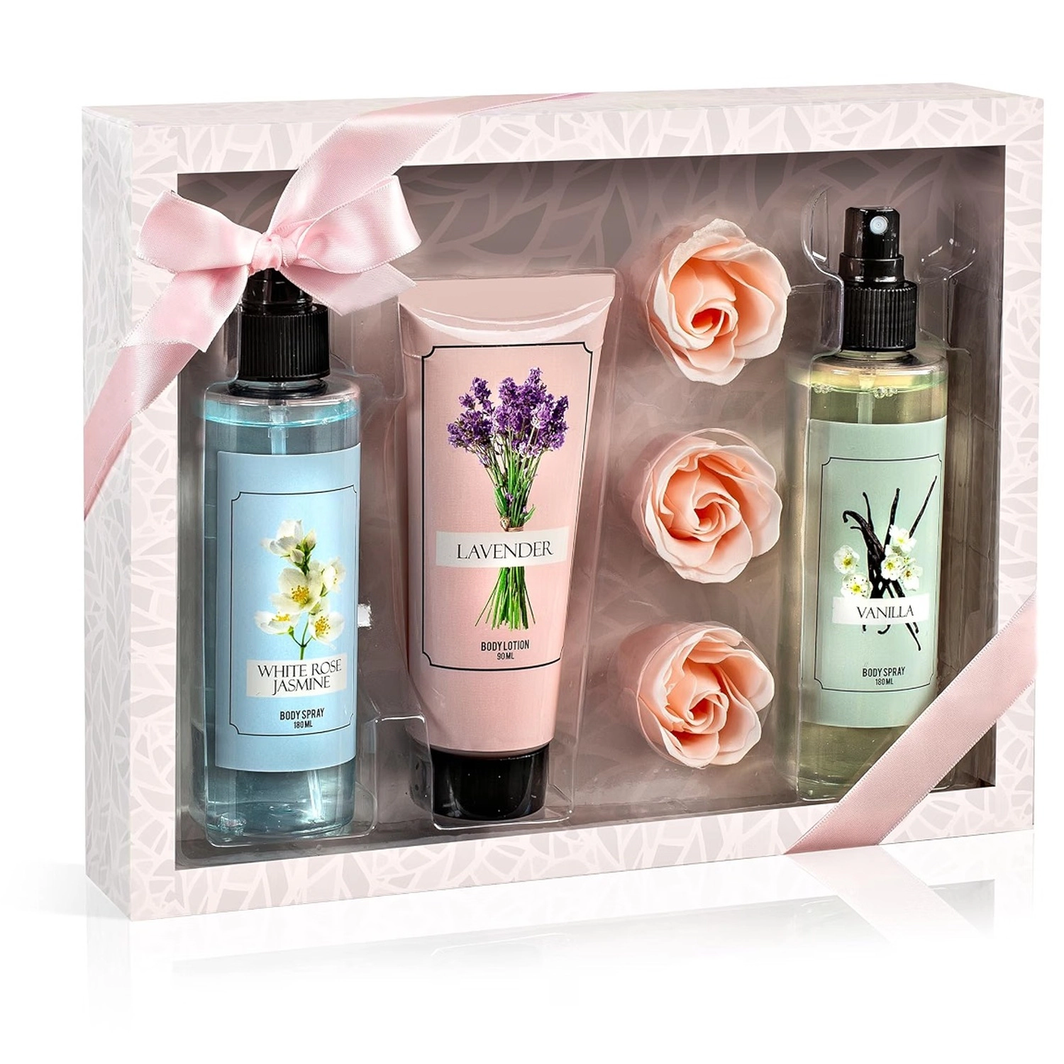 Freida and Joe  Women White Rose Jasmine Lavender Set – Elegant Mother's Day Spa Set
