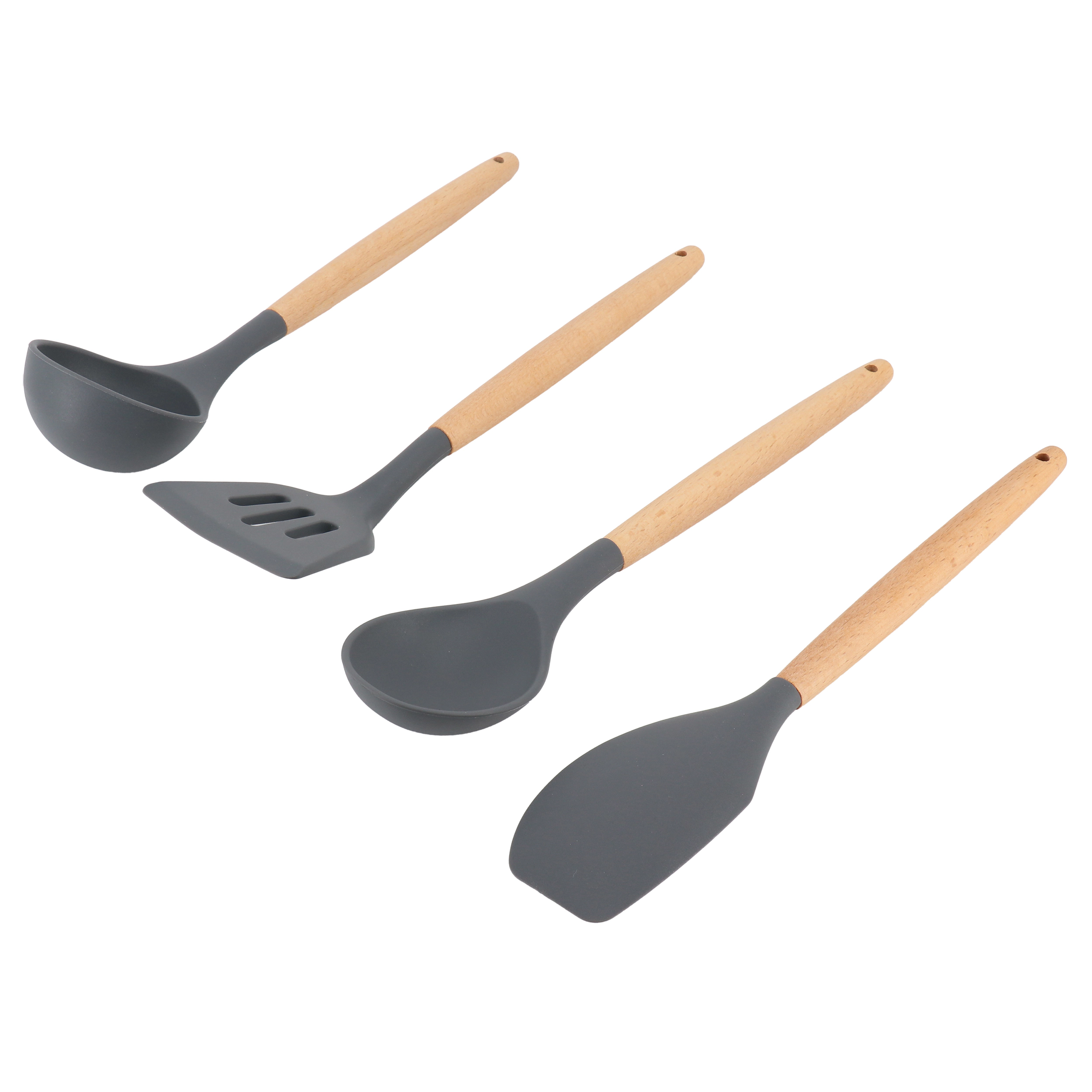 Gibson Home Holton 7 Piece Silicone Beech Wood Kitchen Tool Set in Grey