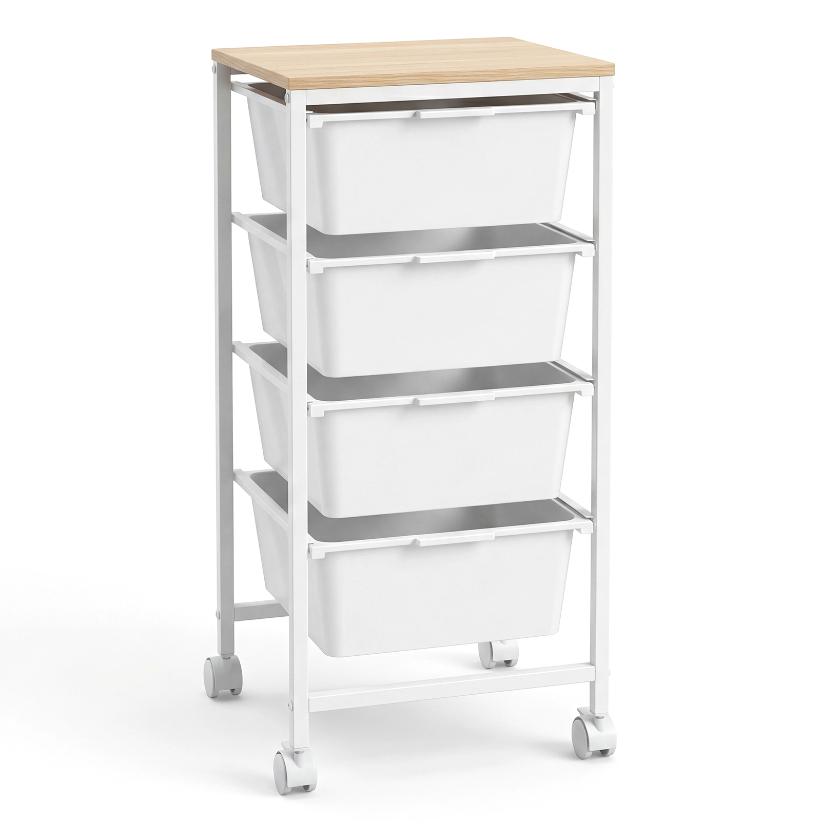 SUGIFT 4-Drawer Rolling Storage Cart Mobile Utility Organizer 40-lb Capacity Natural + White