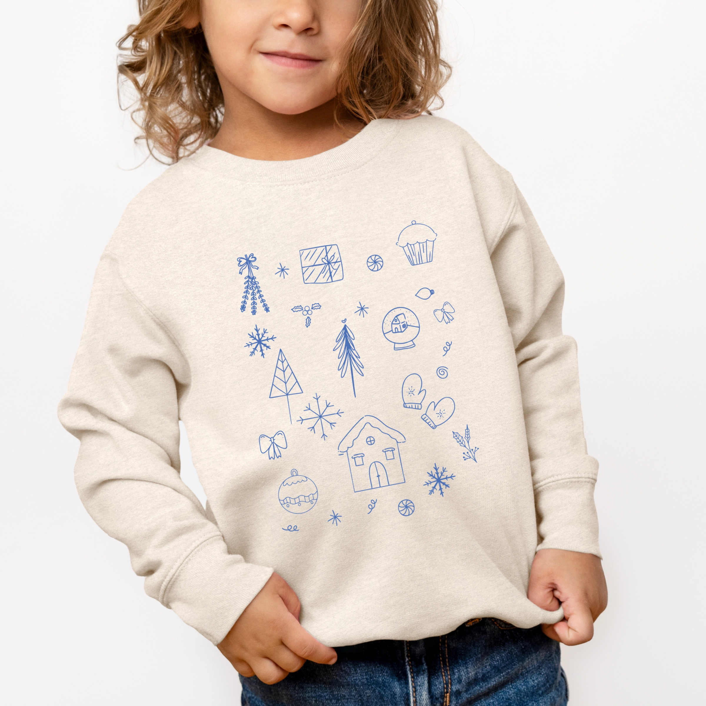 The Juniper Shop - Toddler Graphic Sweatshirt Christmas Blue Sketches