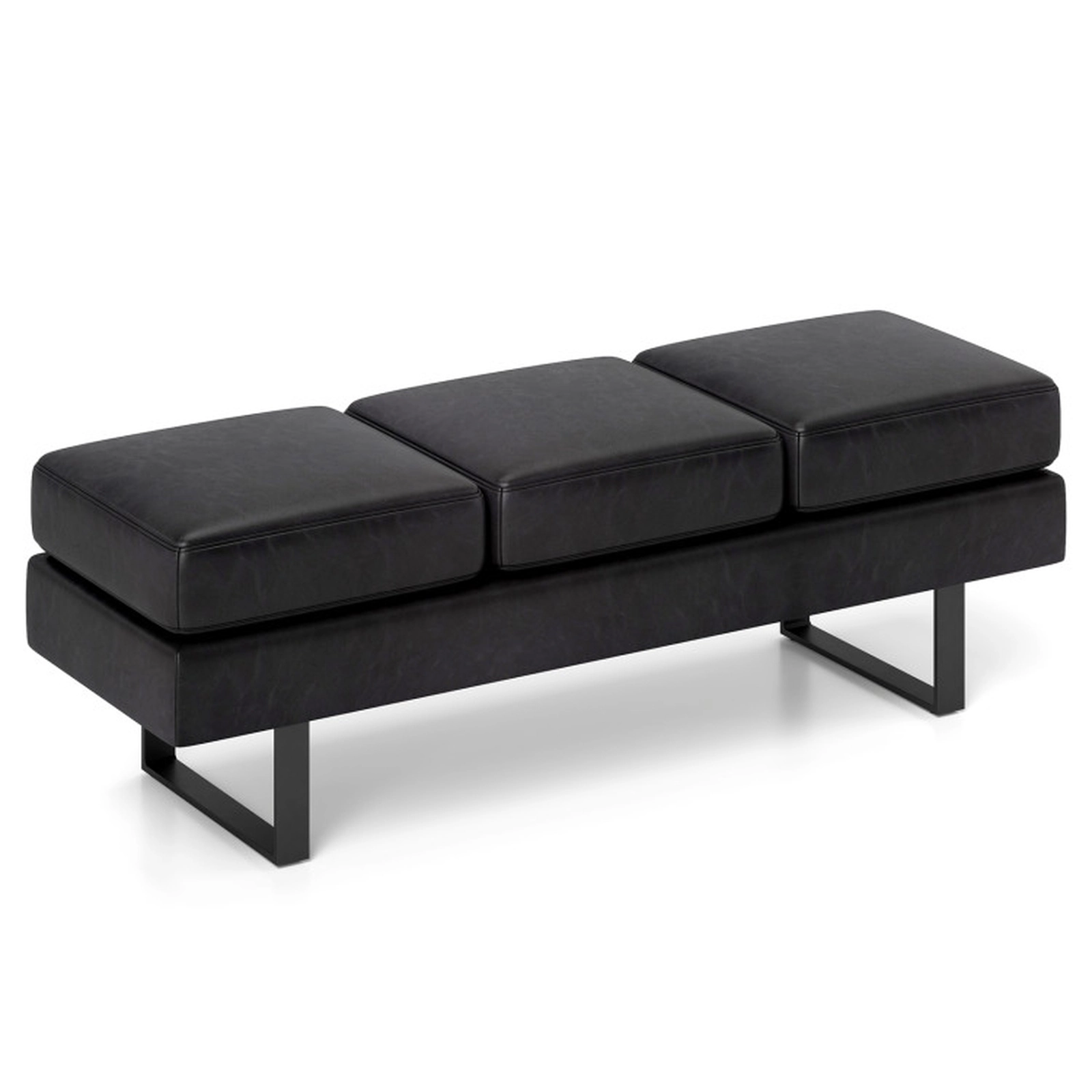 SUGIFT 3-Seat Waiting Room Bench with Faux Linen Cushions 660-lb Capacity 59-in Long Removable Cushion Design Gray/Black
