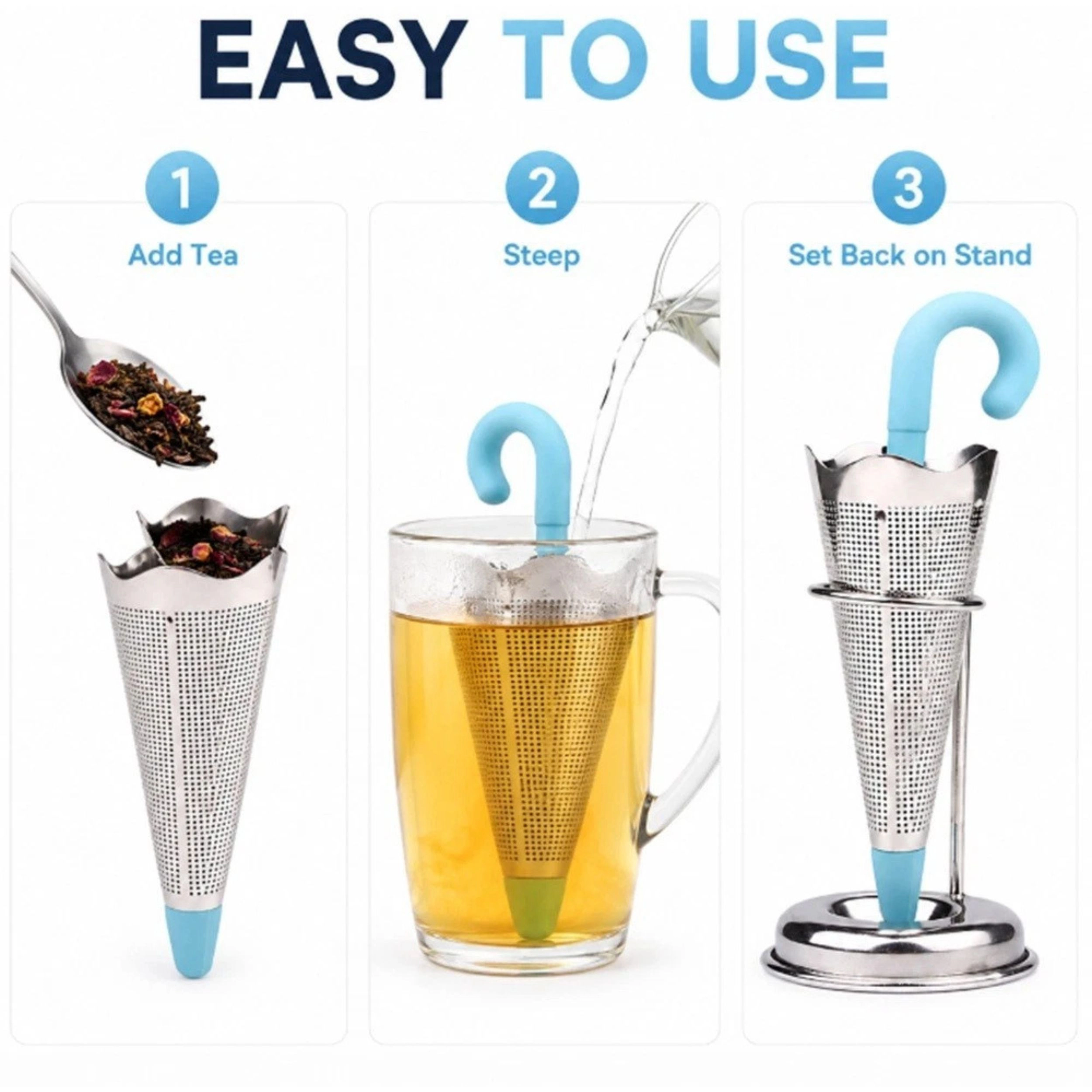 Home Collection Stainless Steel Umbrella Tea Infuser Fine Mesh Strainer with Silicone Lid
