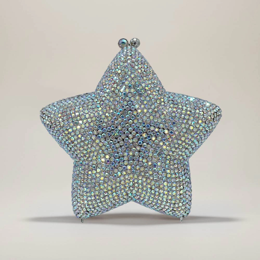 Fashnzfab Crystal Rhinestone Embellished Star Shaped Evening Clutch Shoulder Bag