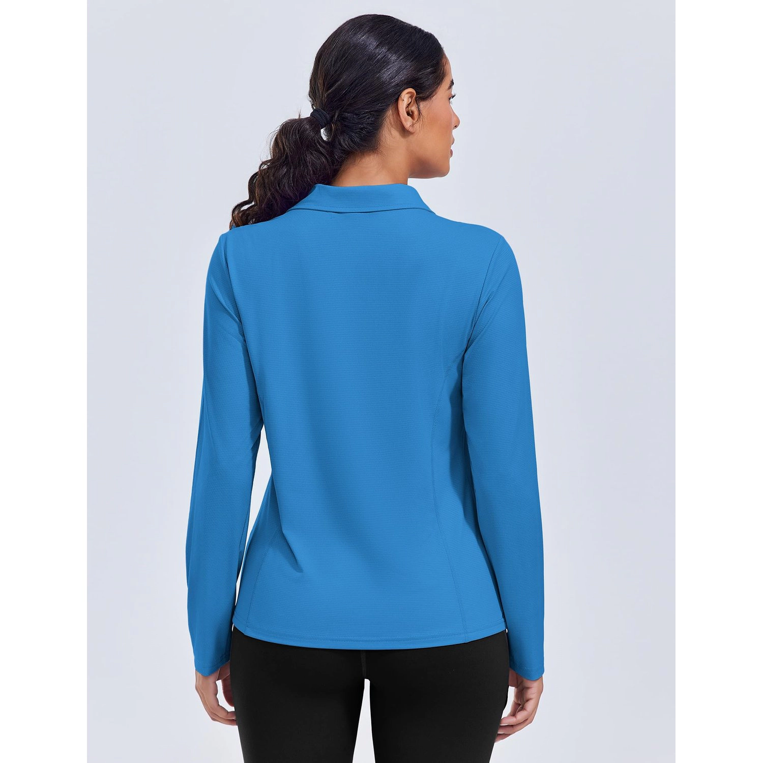 Pinspark Womens Solid Long Sleeve Polo Shirts Fall V Neck Collared Casual Tops