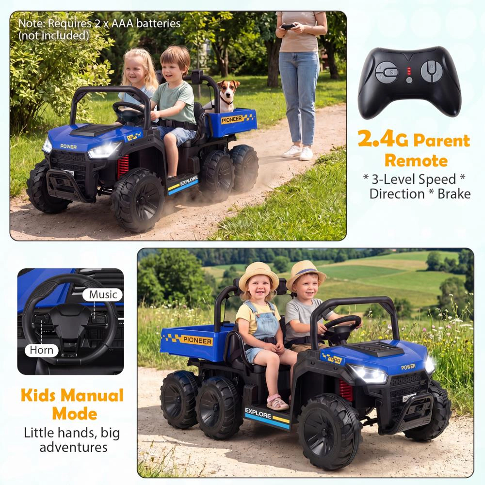 Hivvago 24V 2-Seater Kids Ride on Dump Truck 4WD with Electric Bed and Lights