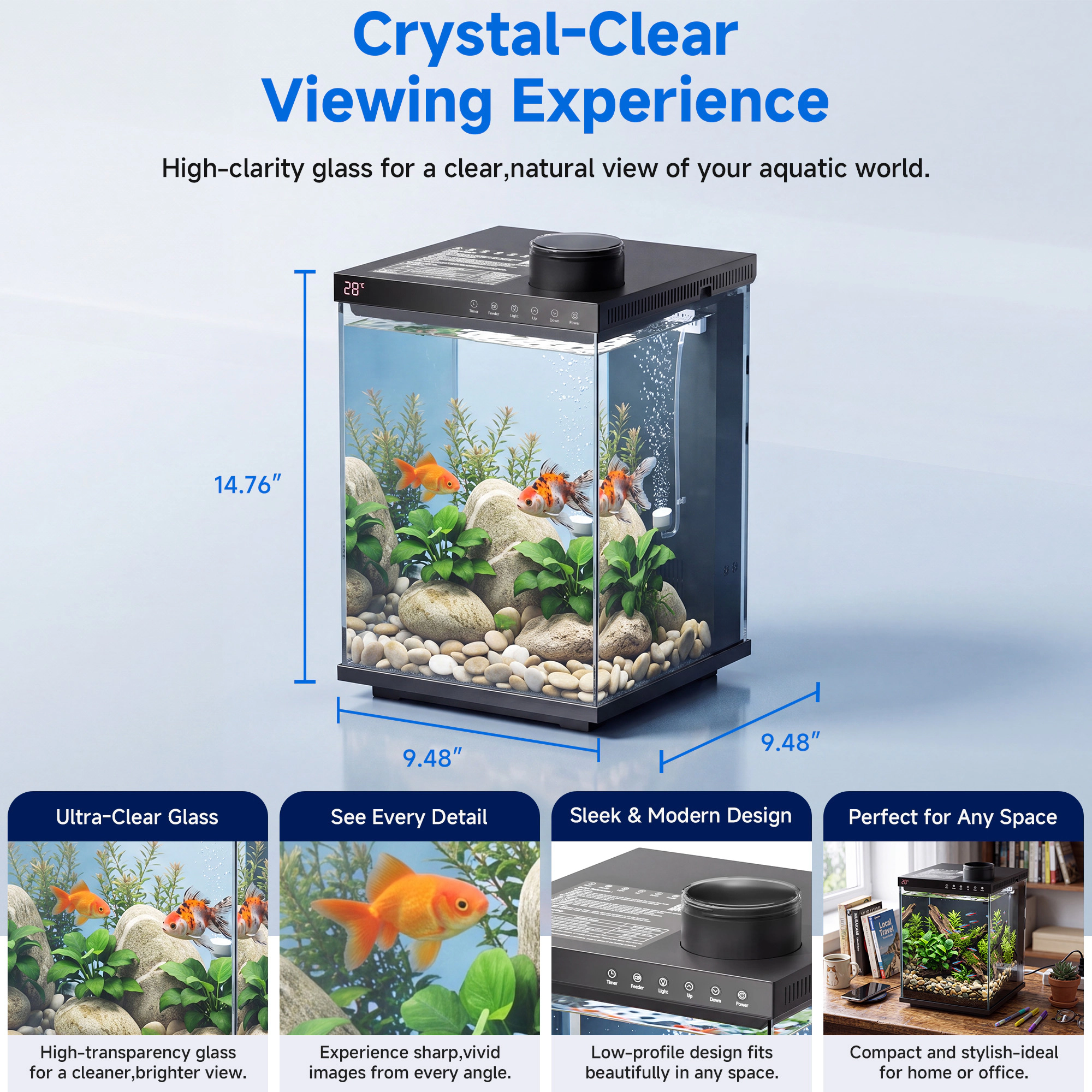 Tinyhomie 4 Gallon Smart Aquarium Kit with Auto Feeder LED Light Filtration Timer and 5 Brightness Levels