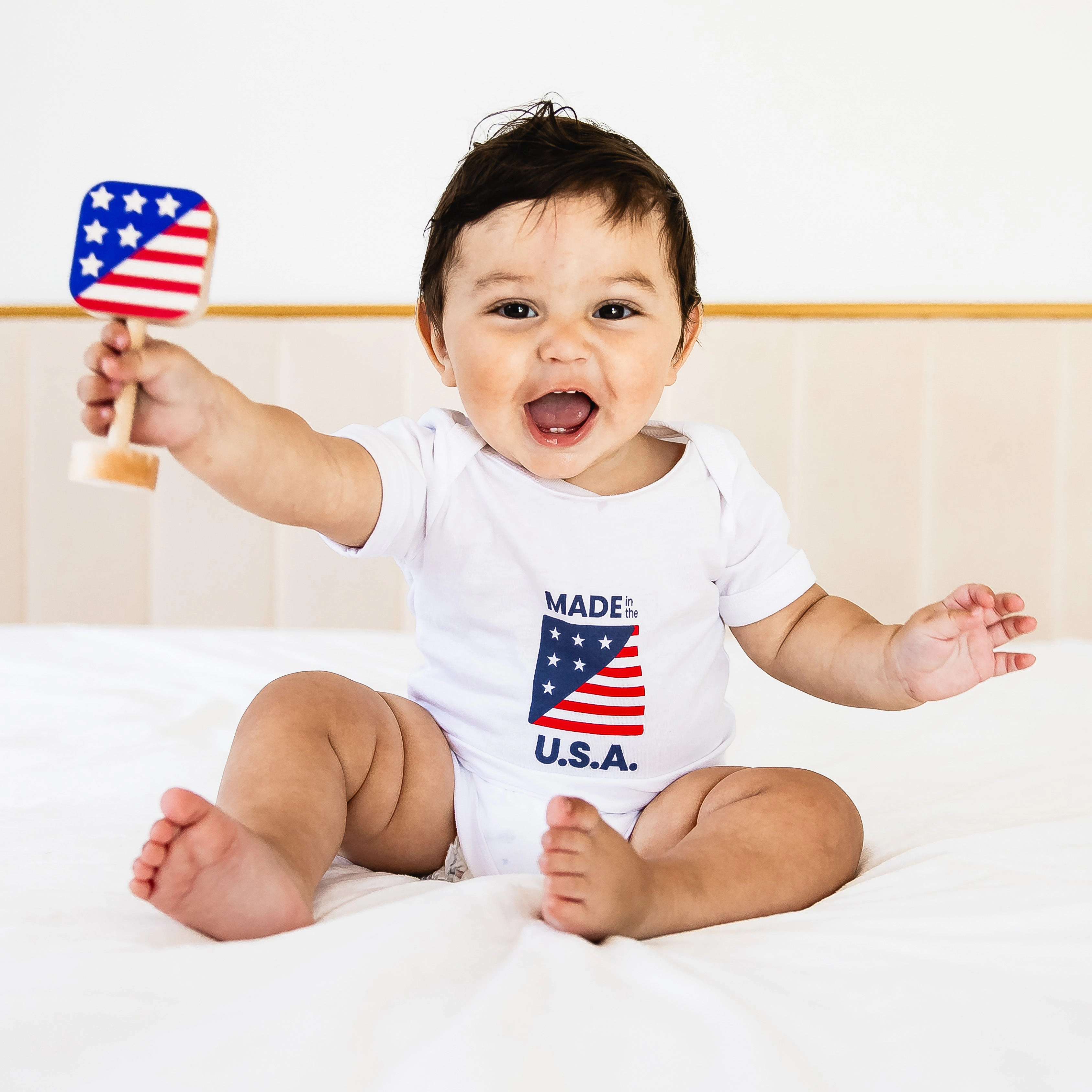 Grasp & Giggle Flag Wooden Rattle, Made in USA