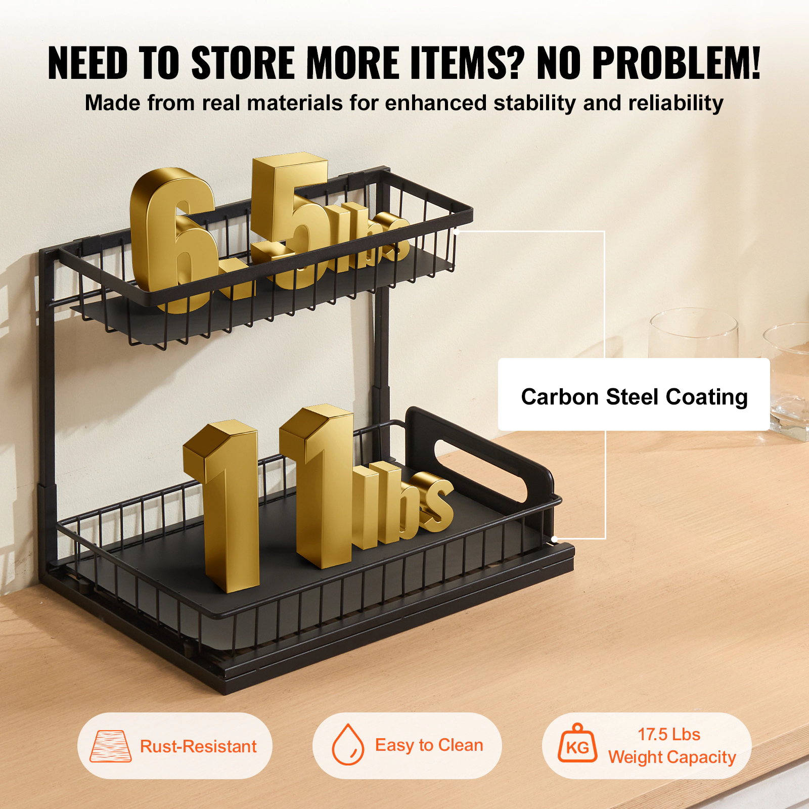 HONGGE Under Sink Pull Out Cabinet Organizer Slide Sliding Drawer Storage