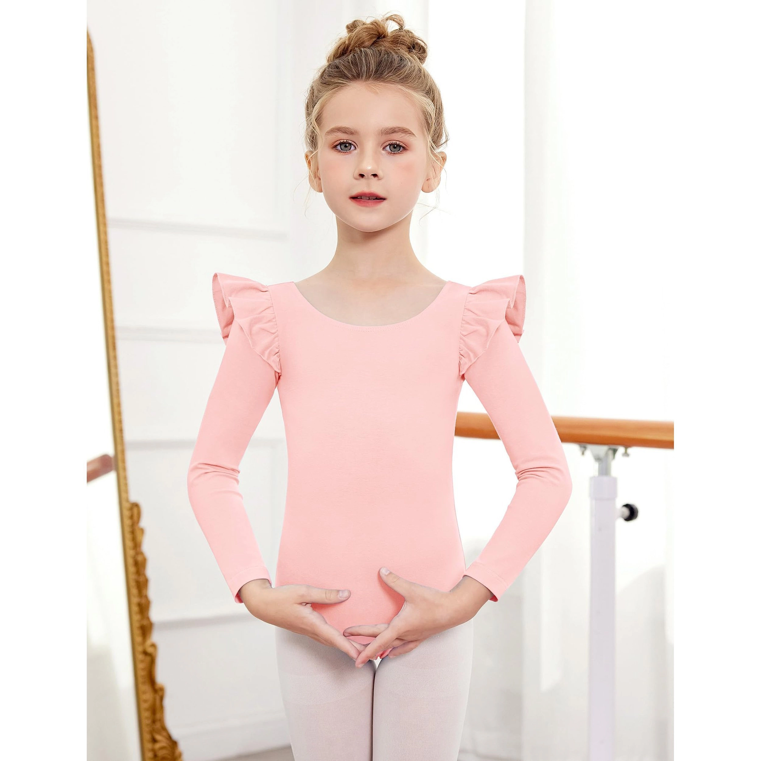 Arshiner Girl's Ruffle Long Sleeve Low Back Ballet Leotard