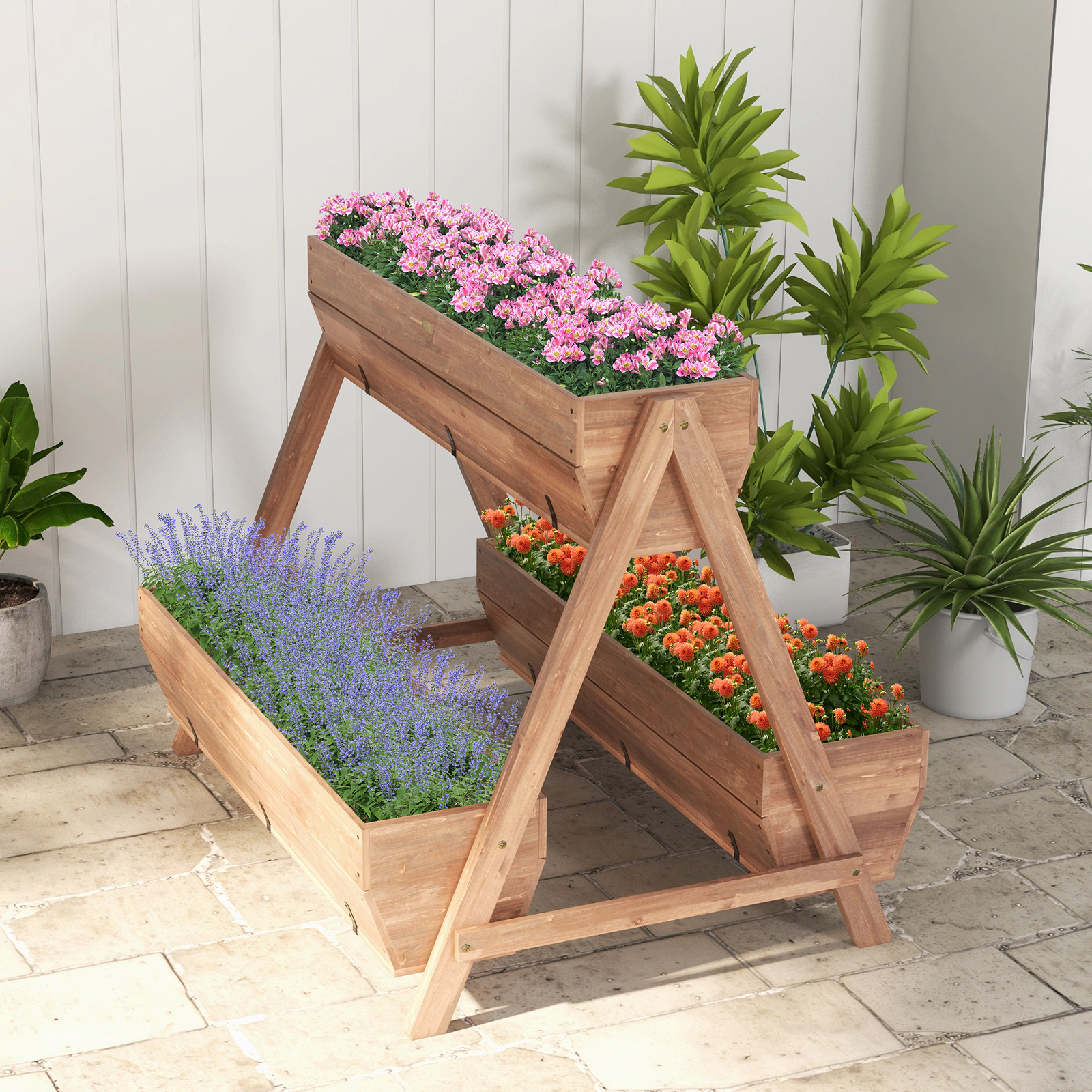LJG Vertical Raised Garden Bed with 3 Wooden Planter Boxes-L
