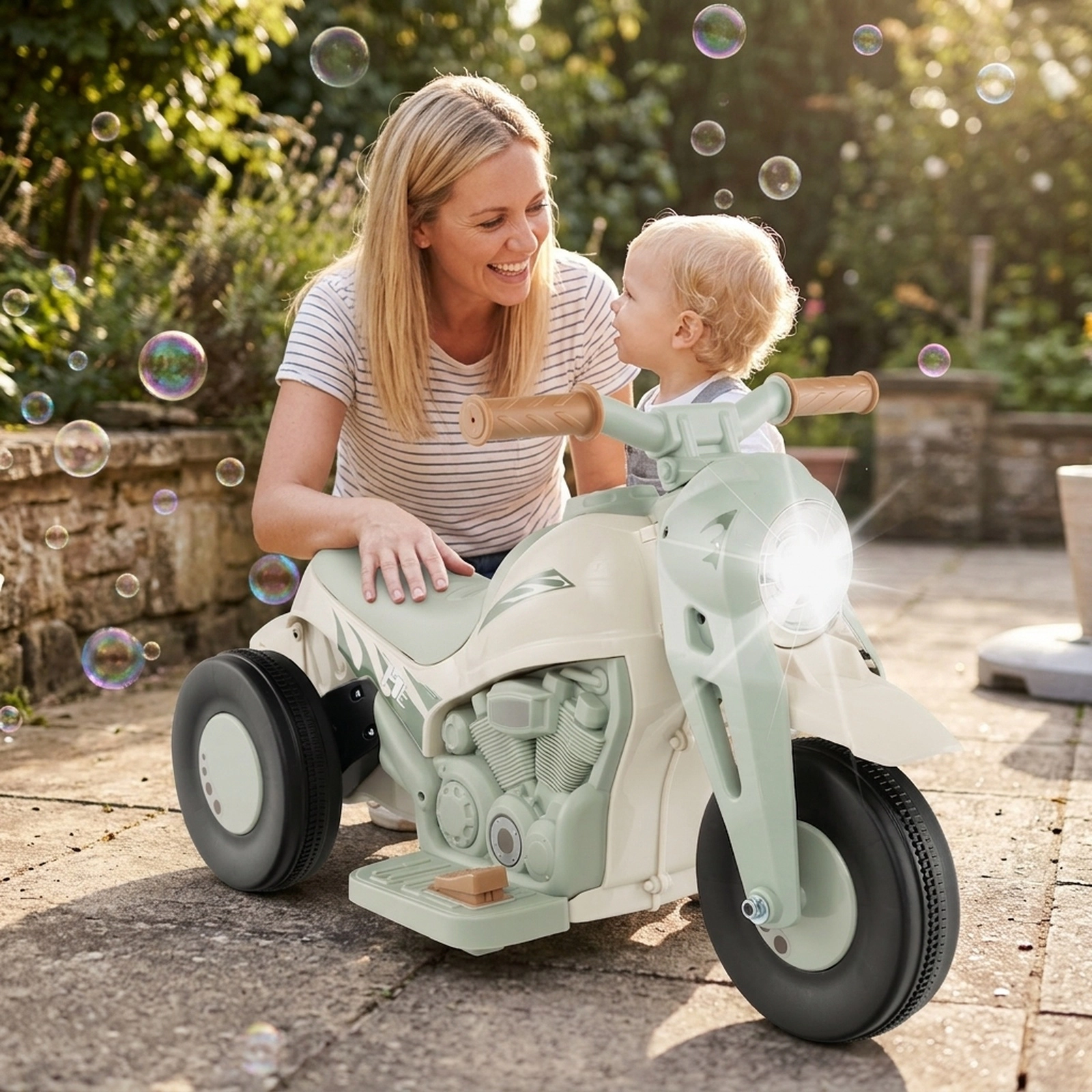 6V Kids Electric Ride On Motorcycle with Bubble Maker LED Headlight Music and Pedal Start Toddler Battery Powered Bike
