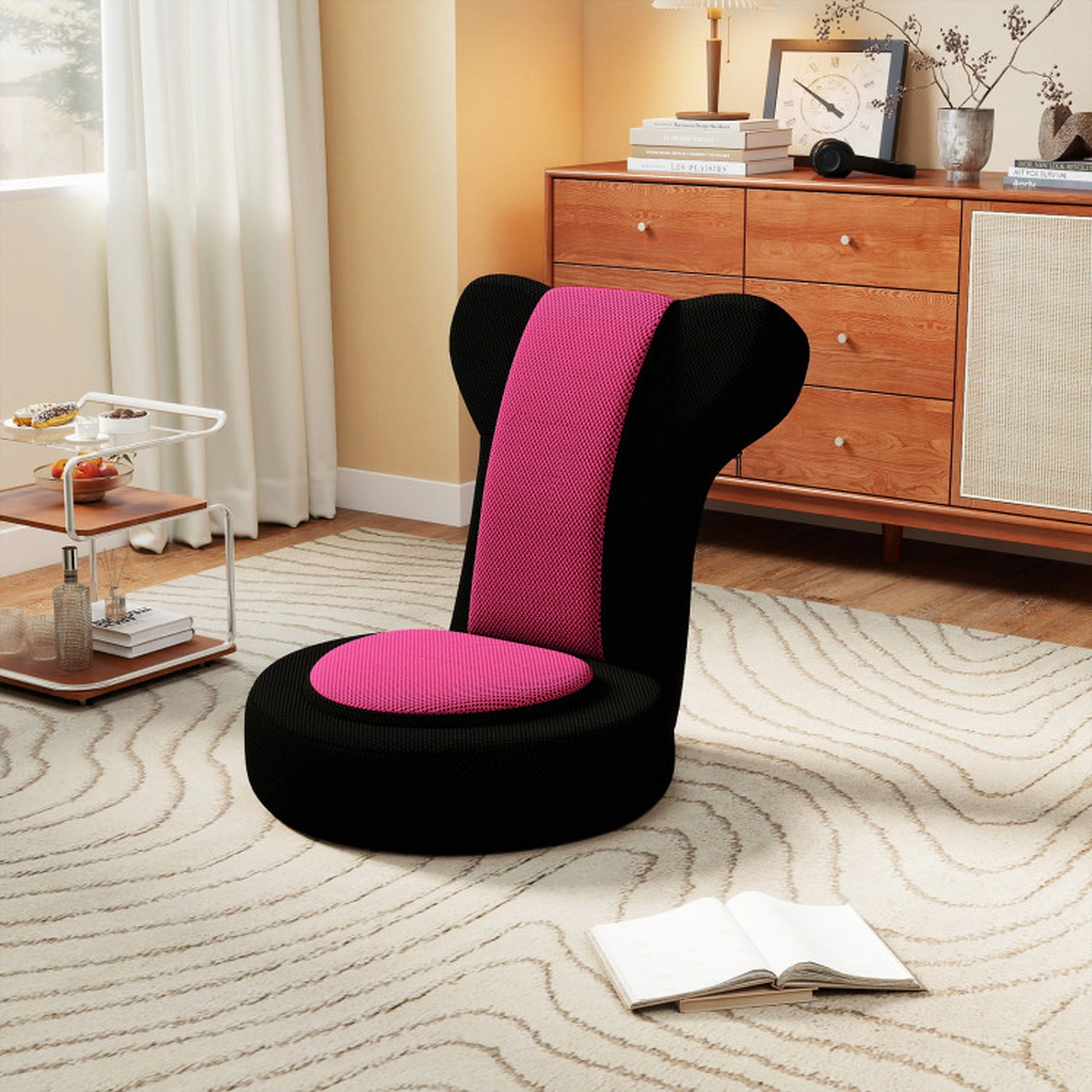 SUGIFT 2-in-1 Floor Gaming Leisure Chair with Adjustable Headrest and Backrest 310-lb Capacity Black + Pink