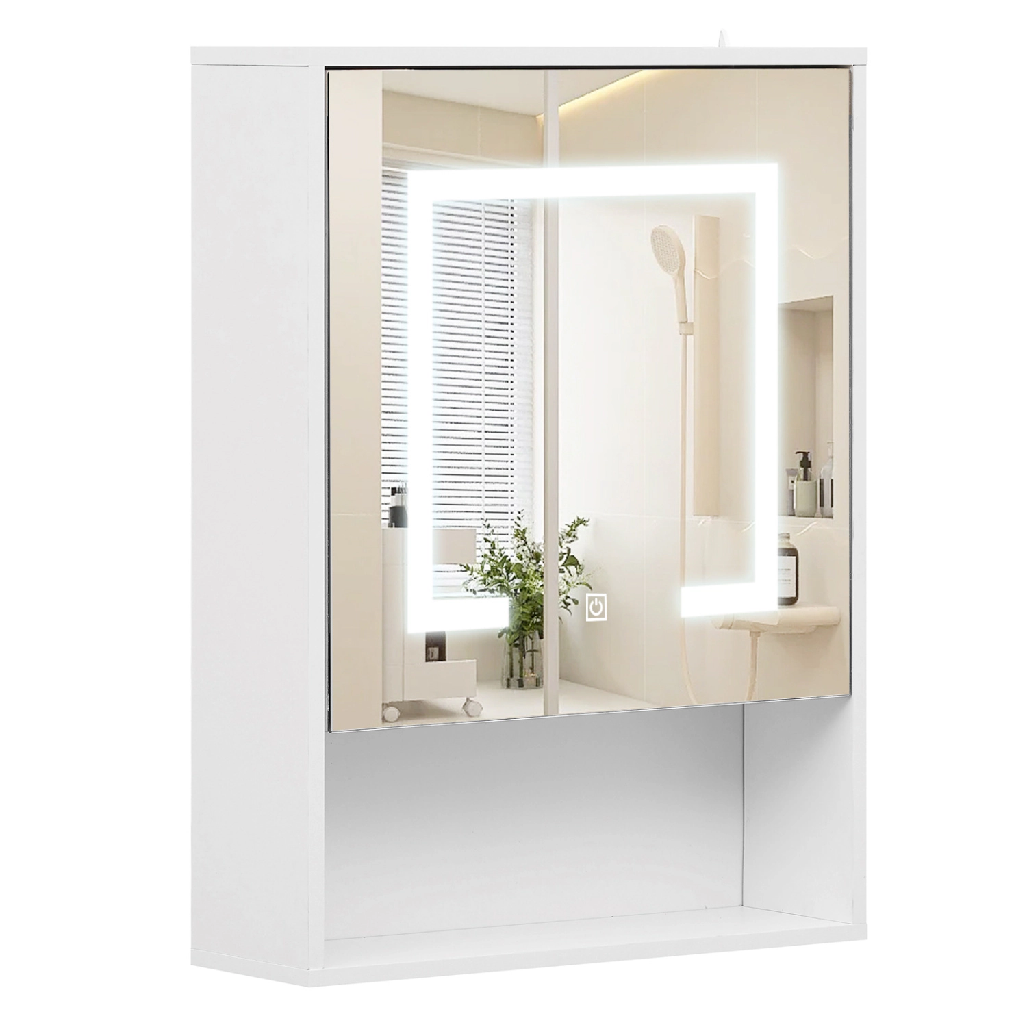 Slickblue White LED Mirror Medicine Cabinet with Adjustable Shelf and Storage