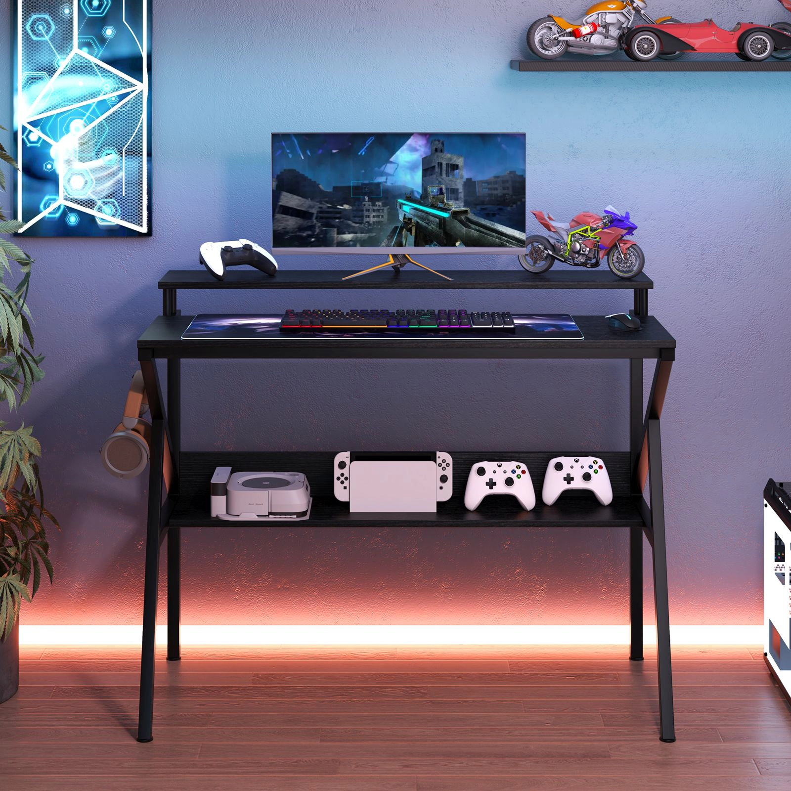 SlickBlue Space Saving Computer Desk with Monitor Stand and Hook