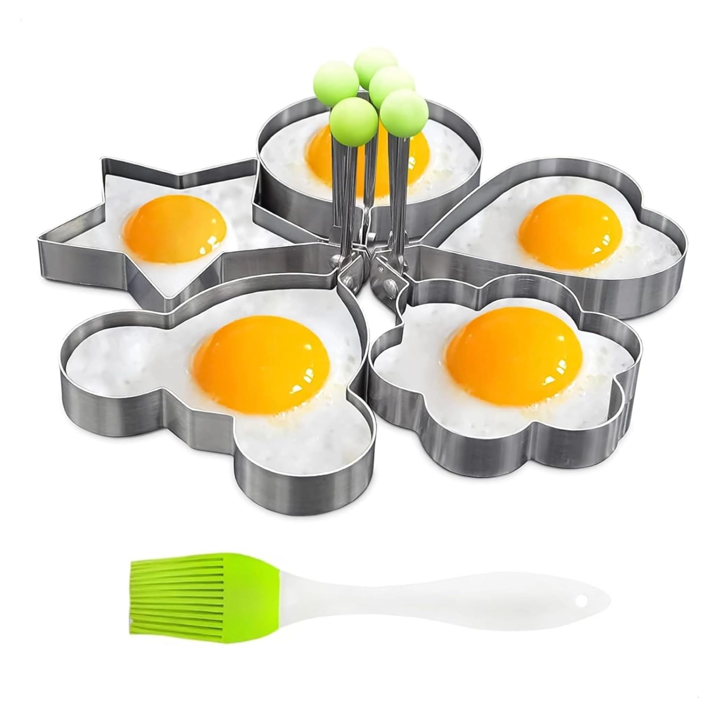 Stock Preferred Pack of 5 Stainless Steel Egg Pancake Rings with Silicone Pastry Brush