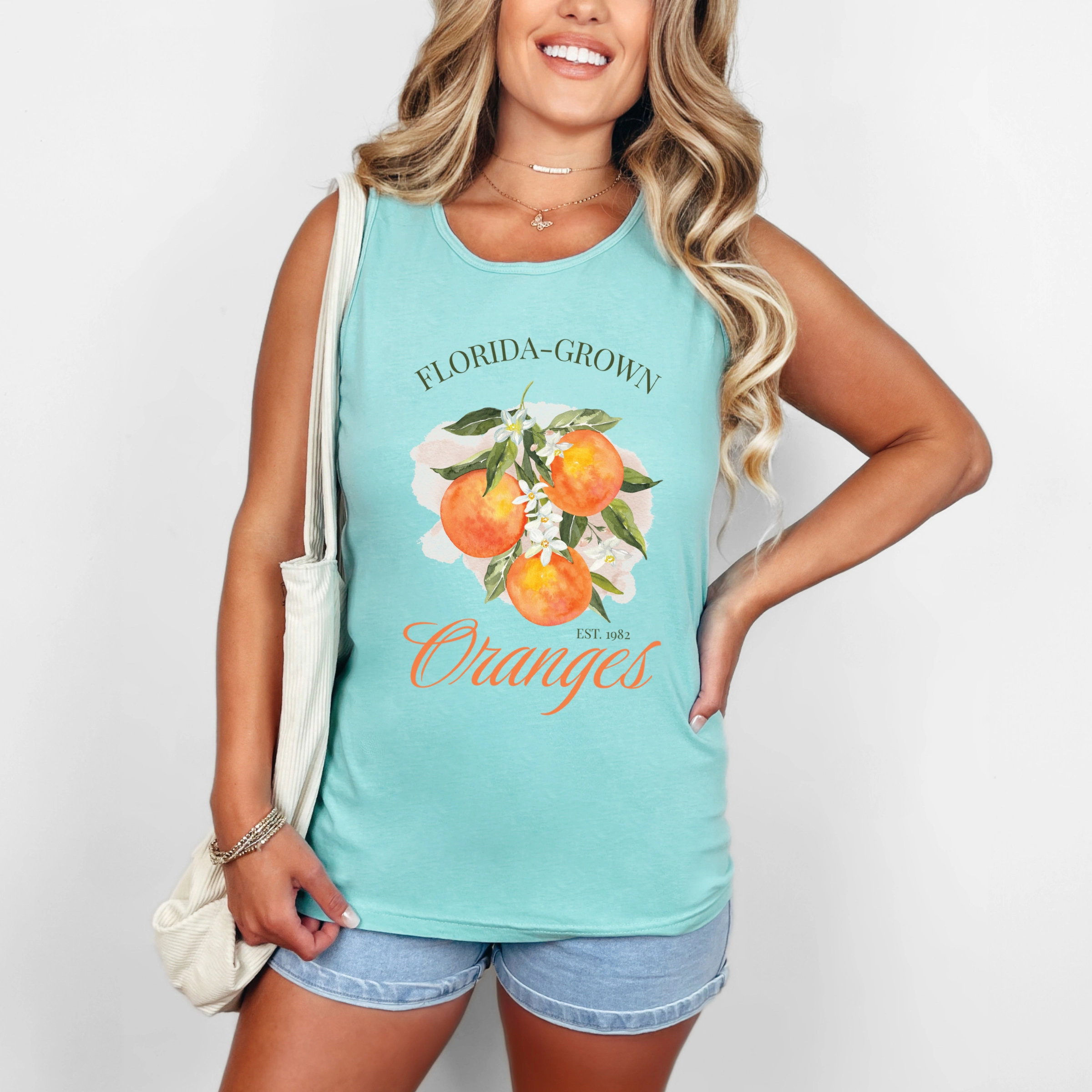 Simply Sage Market - Florida Grown Oranges Women's Garment Dyed Graphic Tank Top