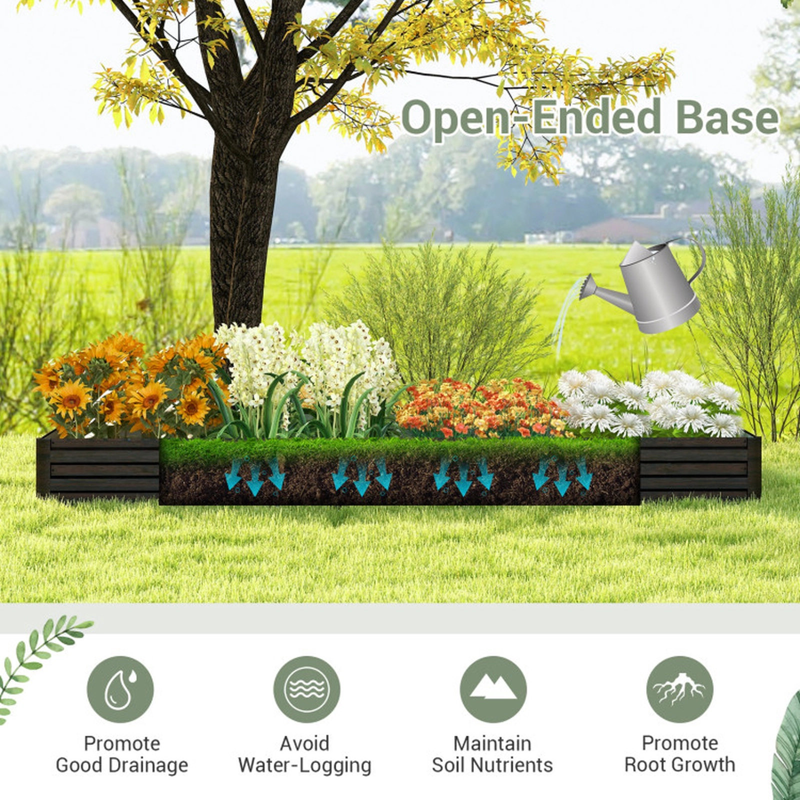 SUGIFT Large Outdoor Metal Planter Box Raised Garden Bed 12-in Tall 32-cu.ft Volume Coffee+Silver