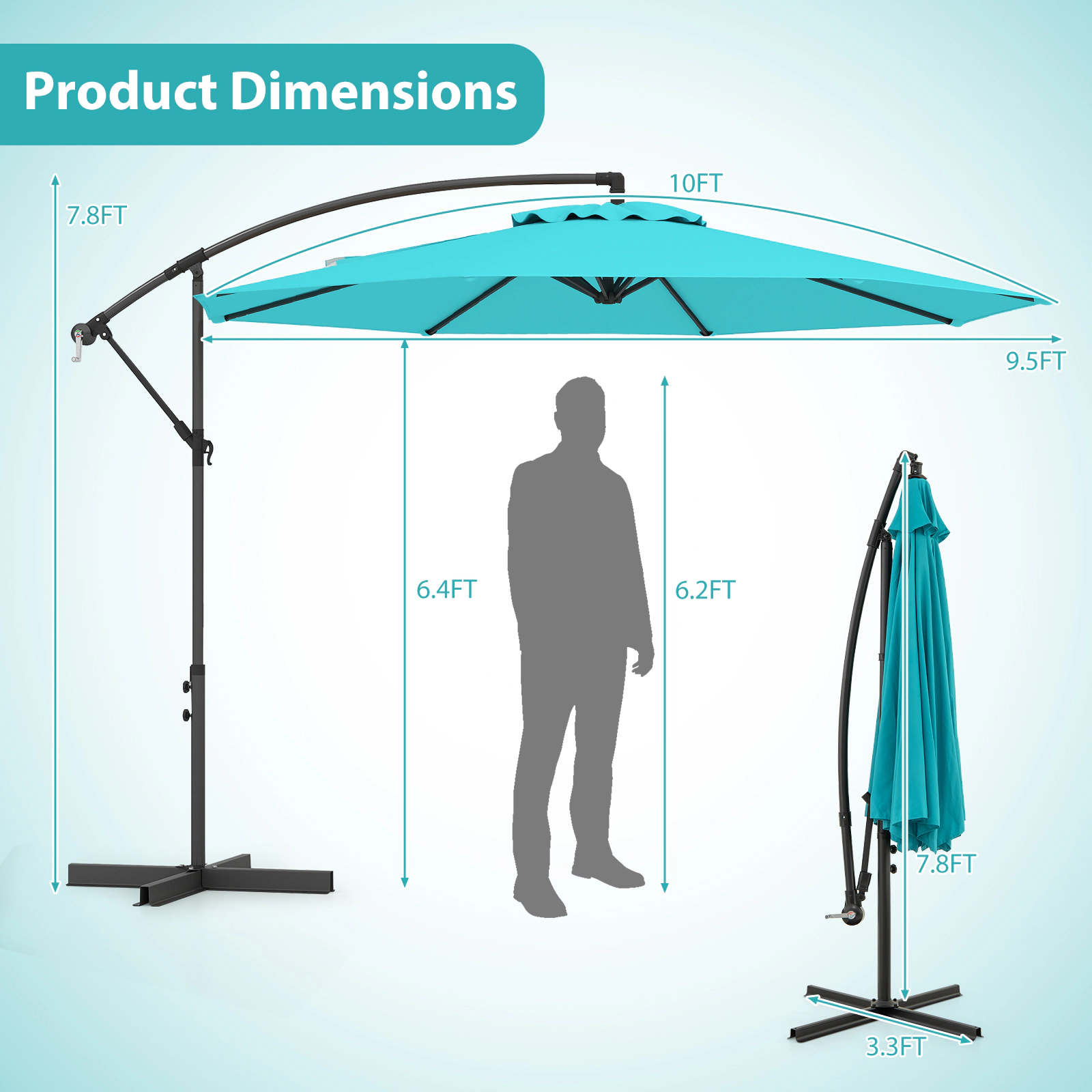 SUGIFT Beige Solar Patio Market Umbrella with Vented Top Crank Handle and 112 LED Lights 10-ft Dia 8.5-ft H