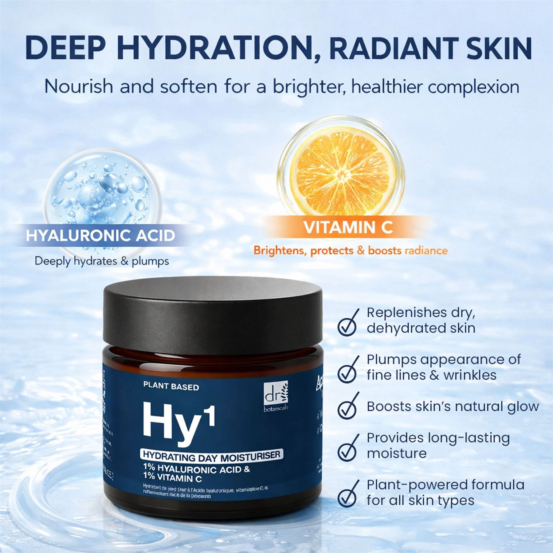 Dr Botanicals Hydrating Day Moisturiser 1% Hyaluronic Acid 1% Vitamin C 60ml