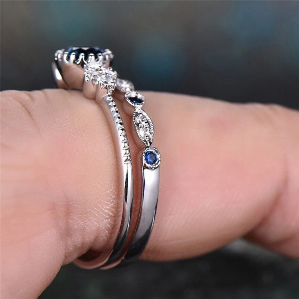 2Pcs Rings for Women Shiny Round Zirconia Jewelry Engagement Party Ring