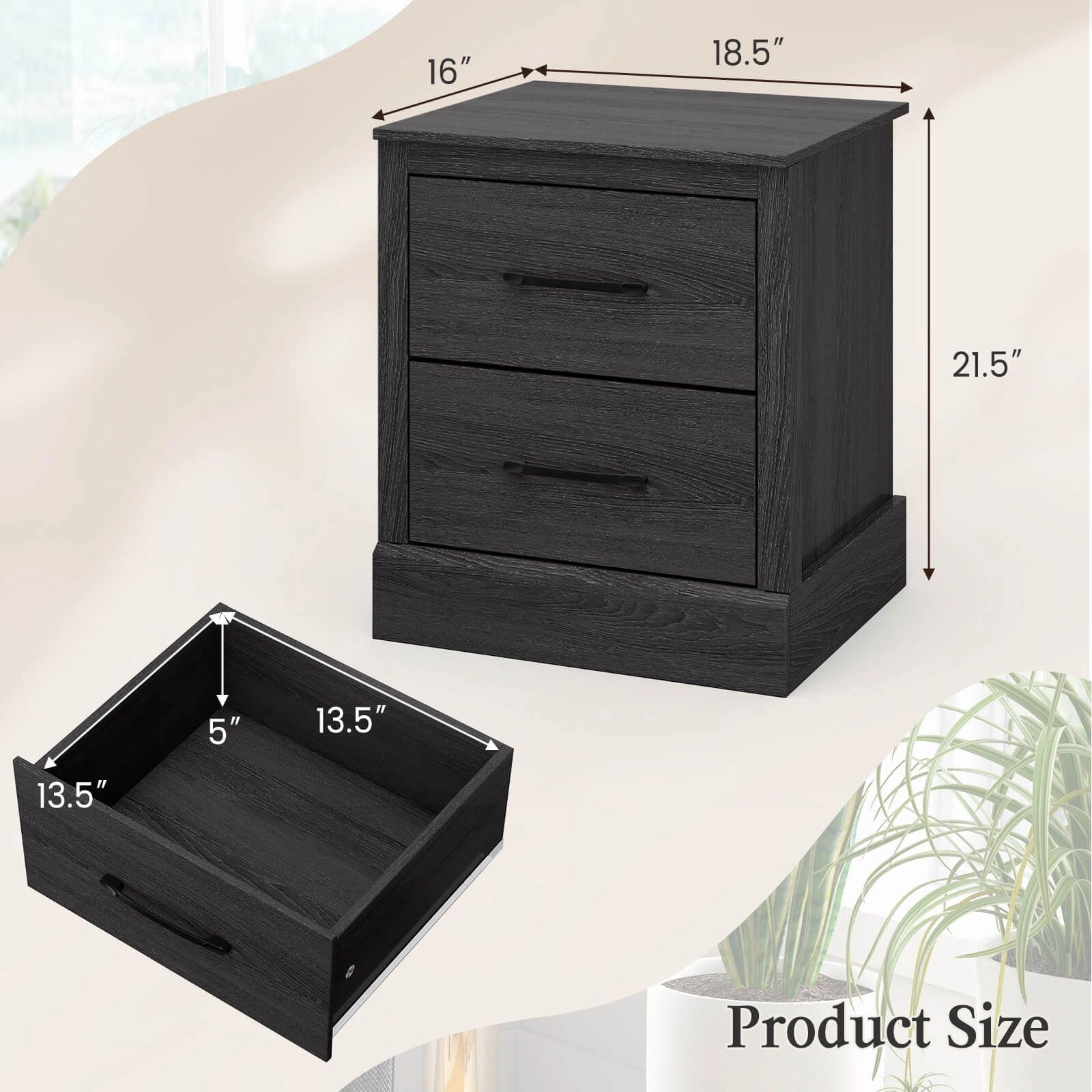 SlickBlue Farmhouse 2-Drawer Nightstand with Storage Cabinet