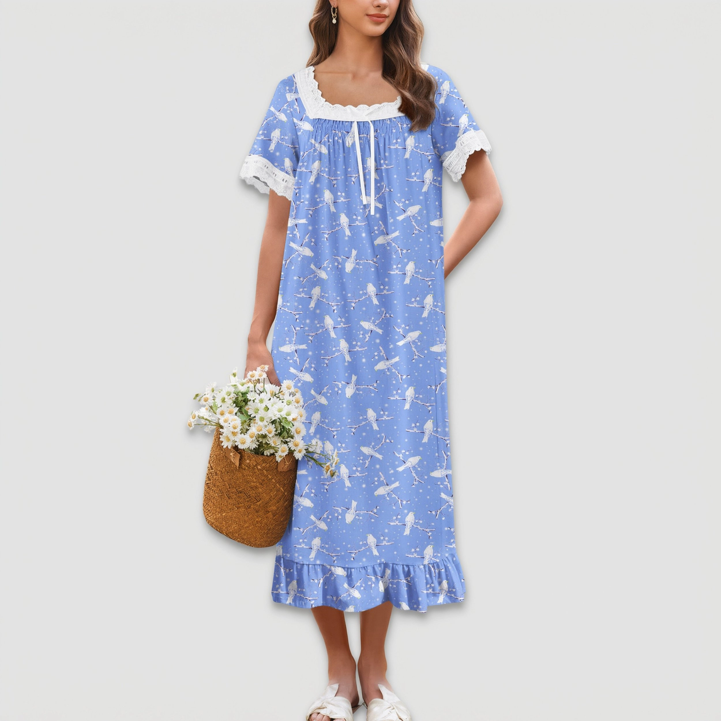 Ekouaer Nightgowns Vintage Victorian Nightgown Lace Night Gown Long Nightdress Soft Nightshirt