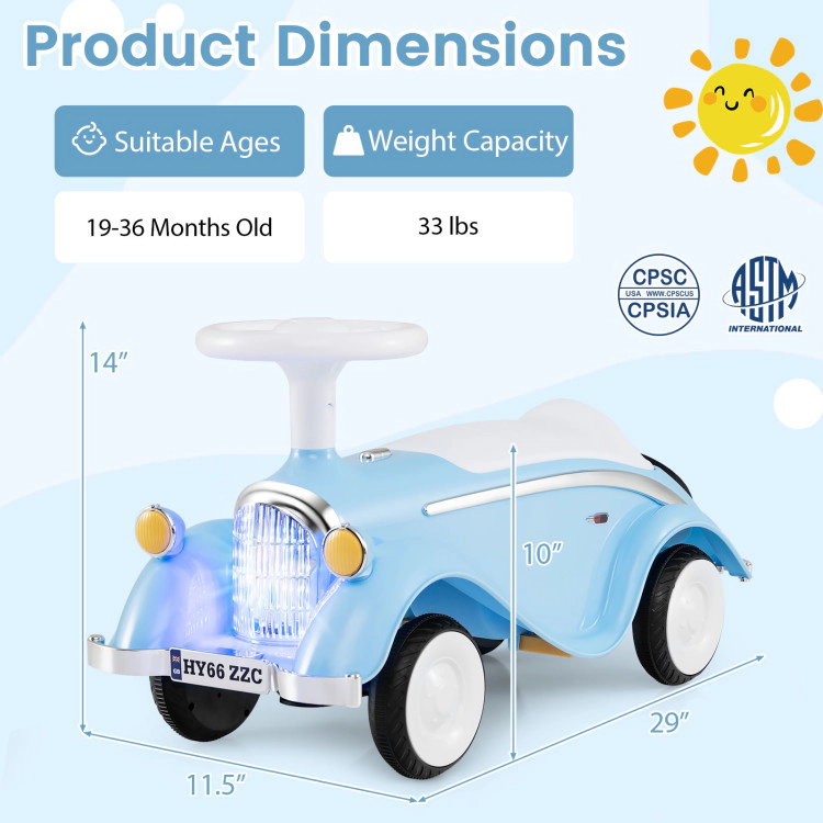 Hivvago Toddler Ride on Toy Classic Sliding Car with Horn and LED Headlight