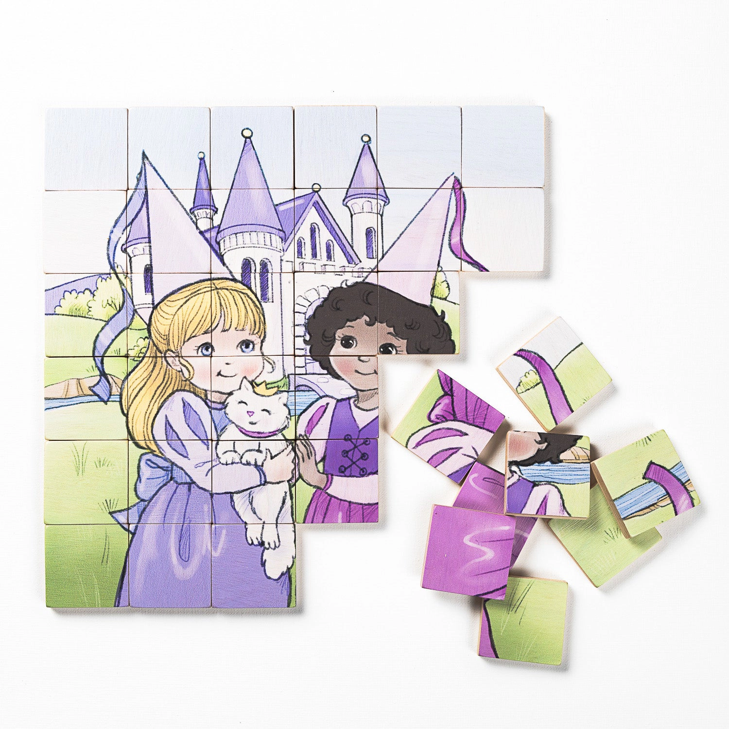 Magnetic Wooden Puzzle - Princess Friends - 36 Piece with Organic Cotton Travel Bag - Made in Canada