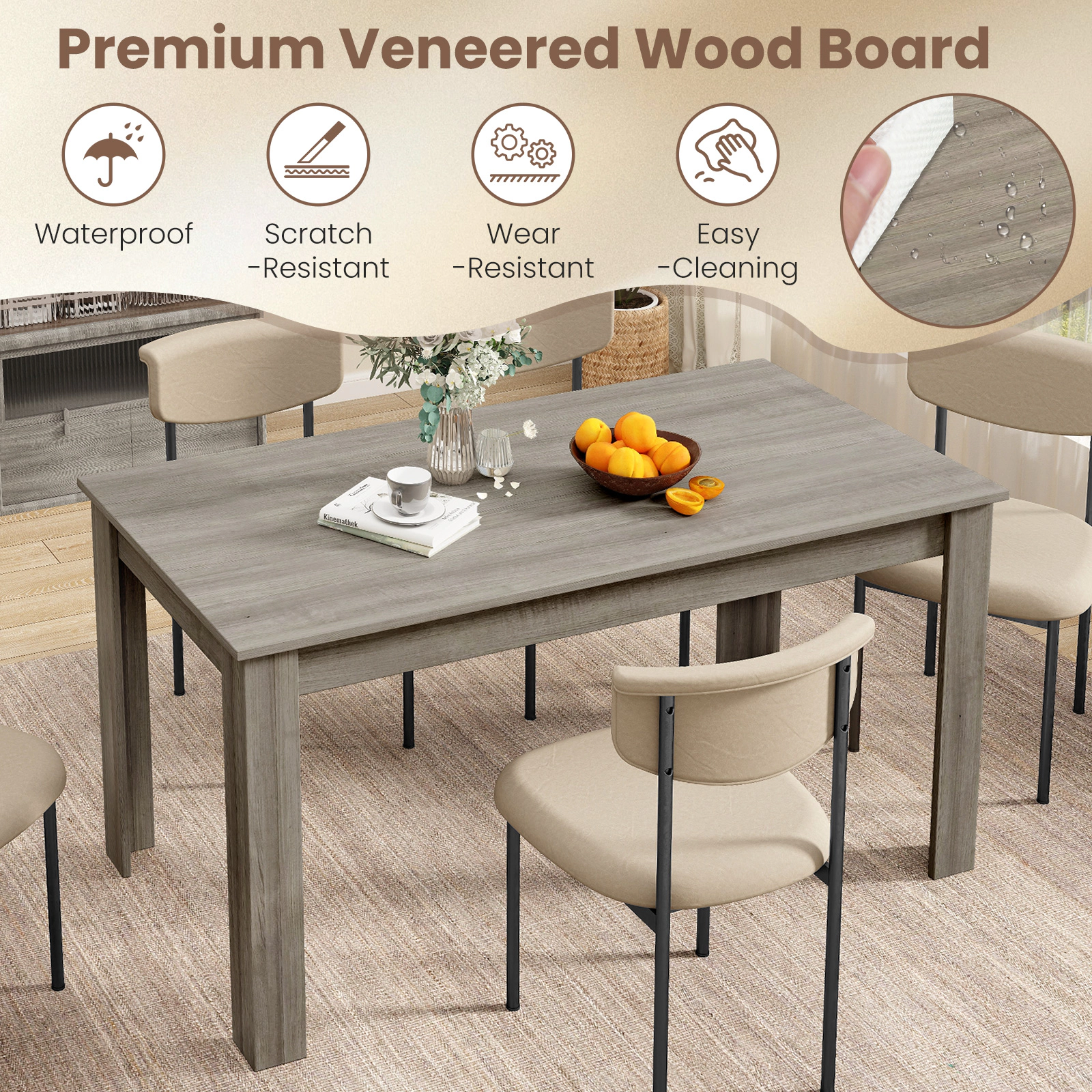 SUGIFT 63-in Rectangular Modern Engineered Wood Dining Kitchen Table 200-lb Capacity 63 x 31.5 x 30 in Light Gray