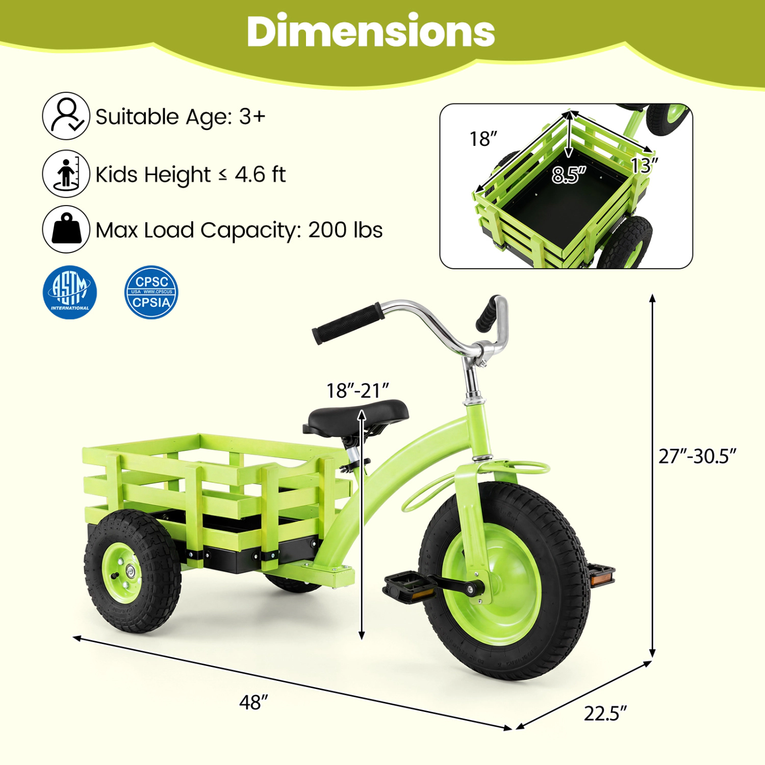LJG Kids Tricycle with 15 Inch Inflatable Rubber Tires
