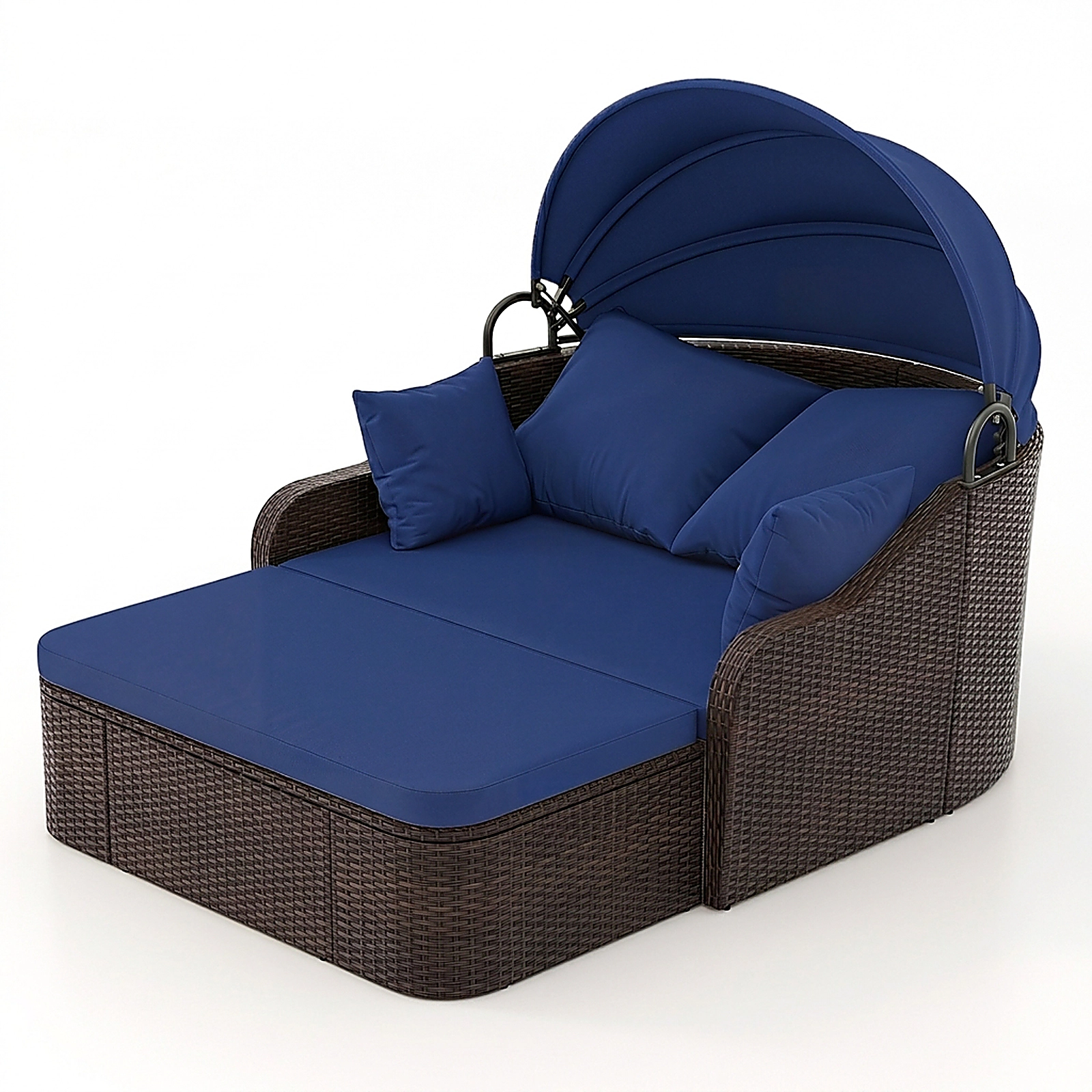 SUGIFT 73-Inch Navy Rattan Patio Daybed with Retractable Canopy, 795-Lb Capacity