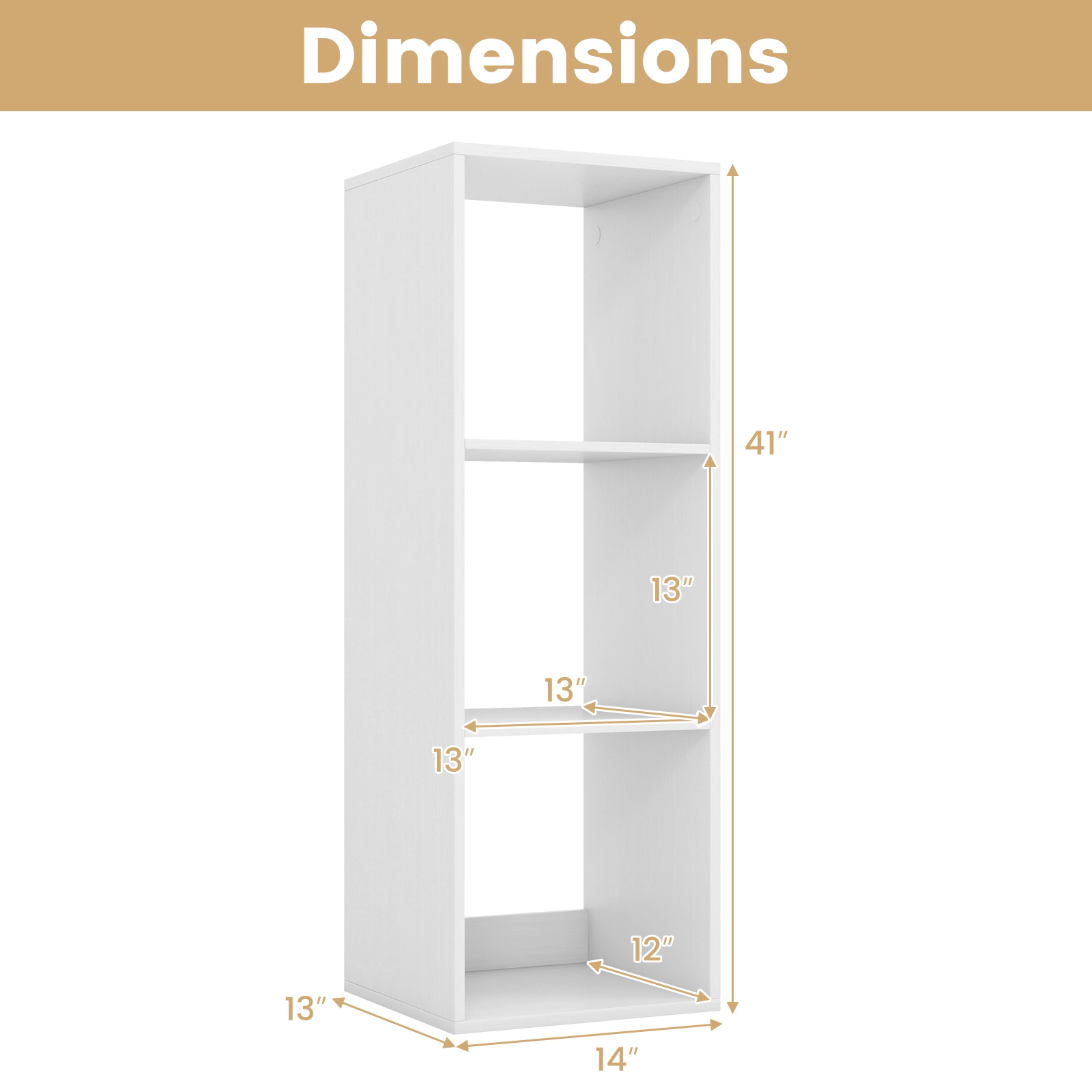 SUGIFT 3-Cube Engineered Wood Bookshelf with Back Guardrail 145-lb Capacity 41-in Tall White