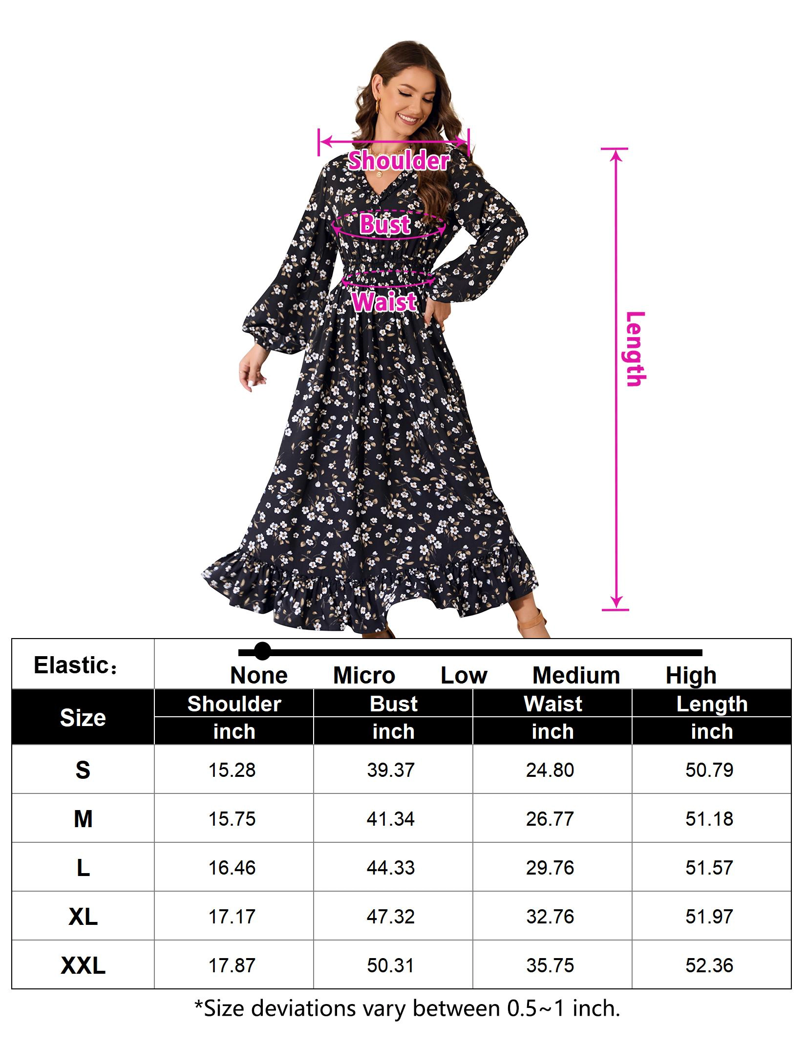 KOJOOIN Women's V Neck Floral Print Smocked Waist Maxi Dresses Flowy Dress