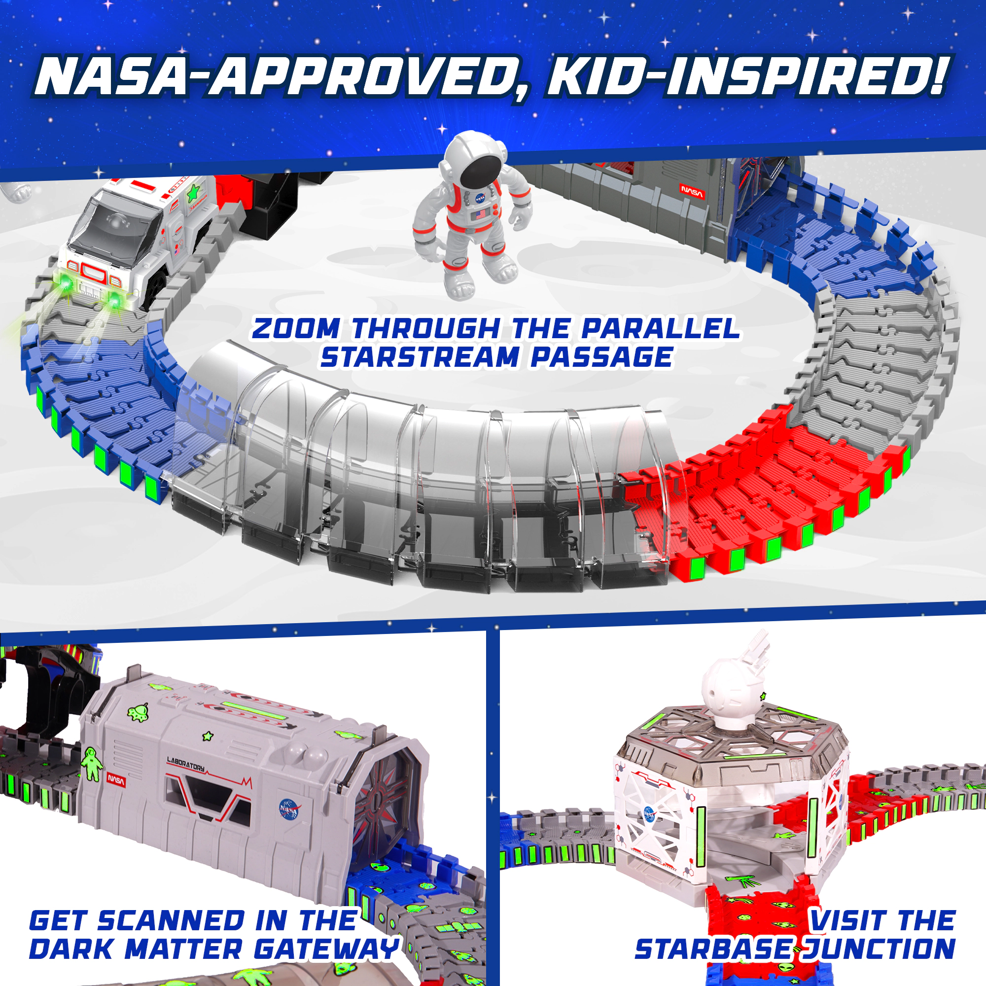 USA Toyz Lunar Loop NASA Space Tracks Playset 225 Pieces Interactive STEM Race Track Toy