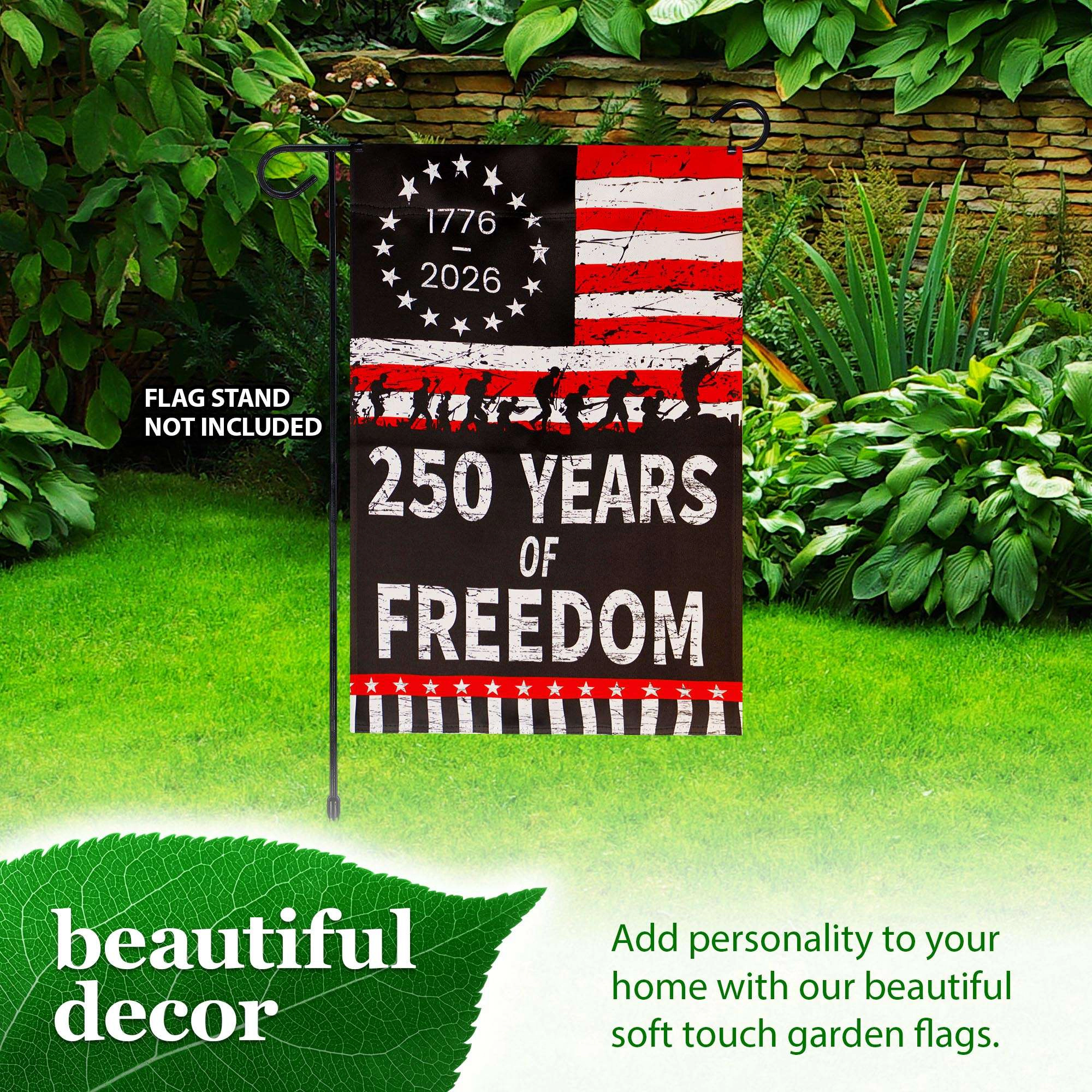G128 USA 250th Anniversary Freedom Soldiers Garden Flag 12x18 in Double-Sided Printed