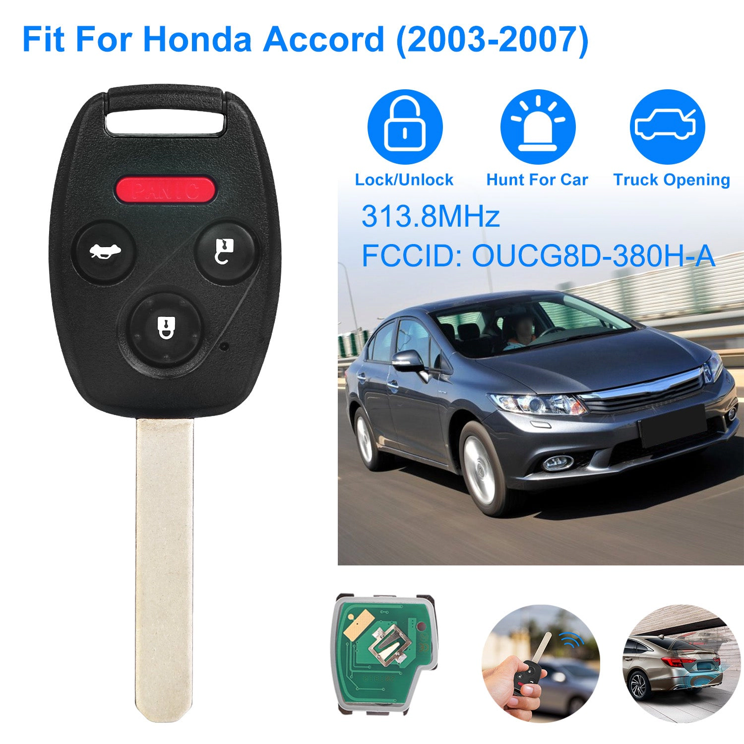 GBruno Remote Key Fob Shell For Honda Accord 2003-2007