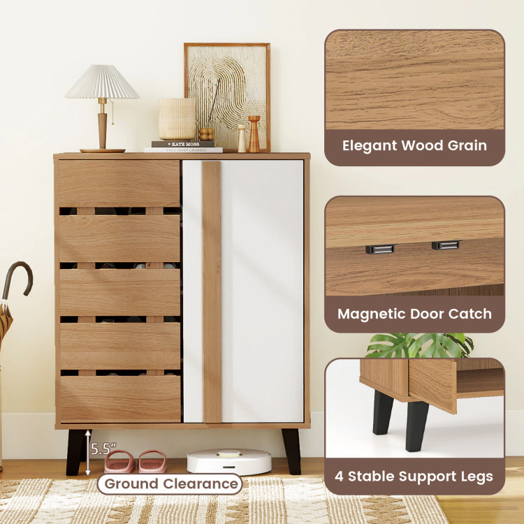 Hivvago Farmhouse Style 4-Shelf Shoe Organizer with Louvered Door