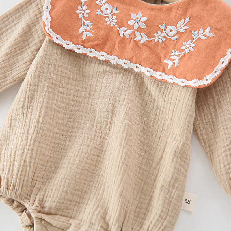 MyKids-USA Baby Girl Floral Embroidery Pattern Long Sleeves Autumn Princess Bodysuit With Hat