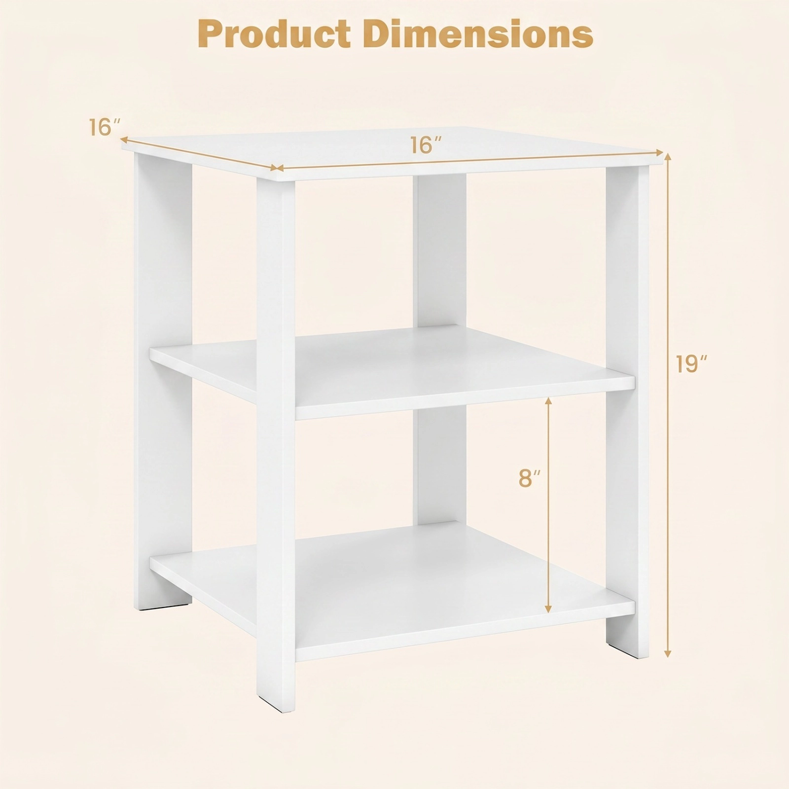 SUGIFT 3-Tier Modern Nightstand Square Side Table with Open Storage Shelves 66-lb Capacity White