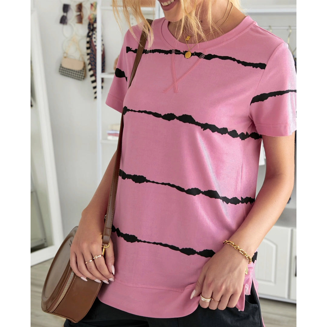Zilpu Women’s Tie-Dye Stripe Side-Slit Tunic Tee